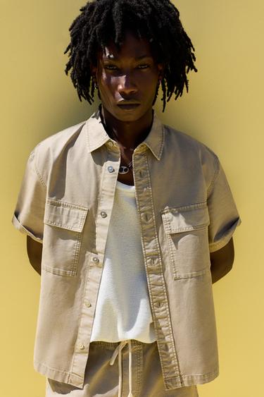 Denim shirt with pockets — PALE OCHRE 5