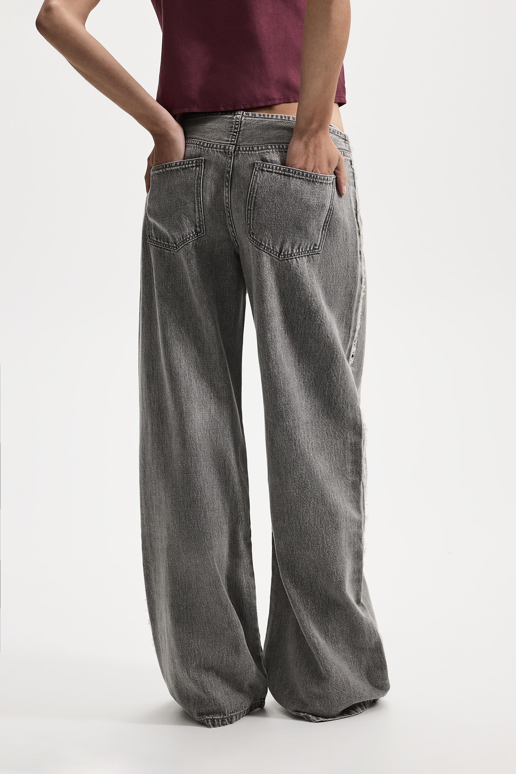 Wide-leg eyelet jeans — MEDIUM GREY
