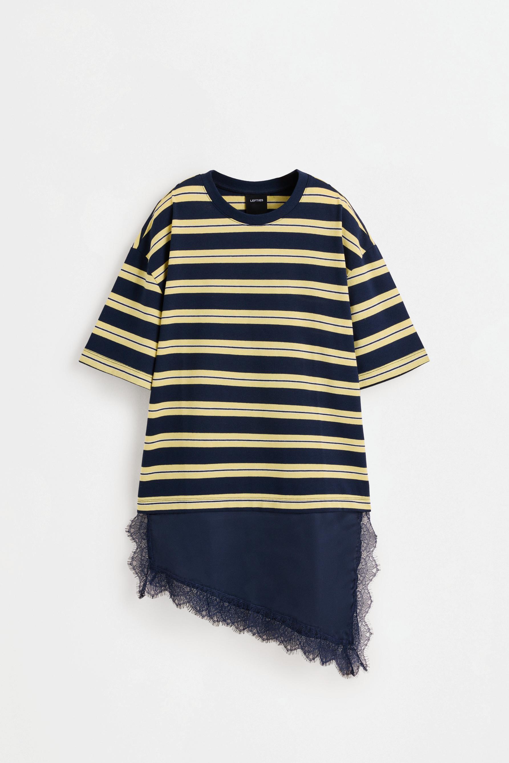 Striped lace-hem T-shirt — STRIPED