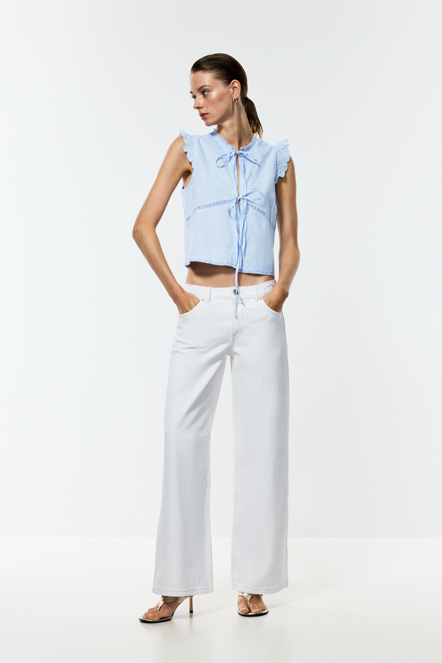Embroidered ribbon shirt — PALE BLUE