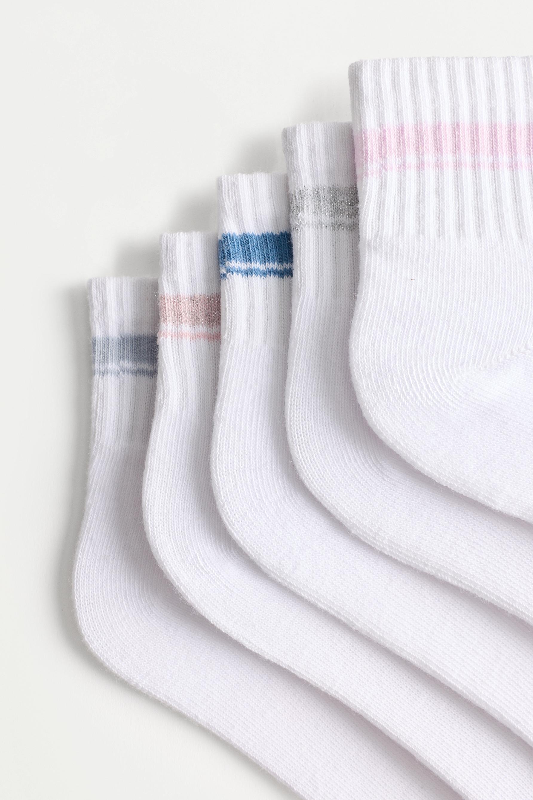 Striped ankle socks (5-pack) — WHITE/GREY