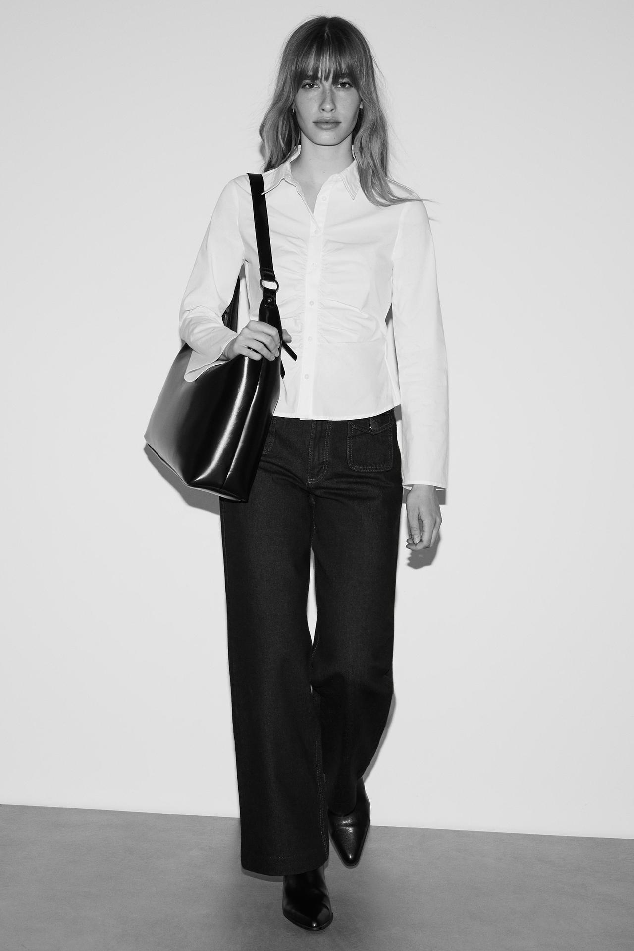 Gathered shirt — WHITE