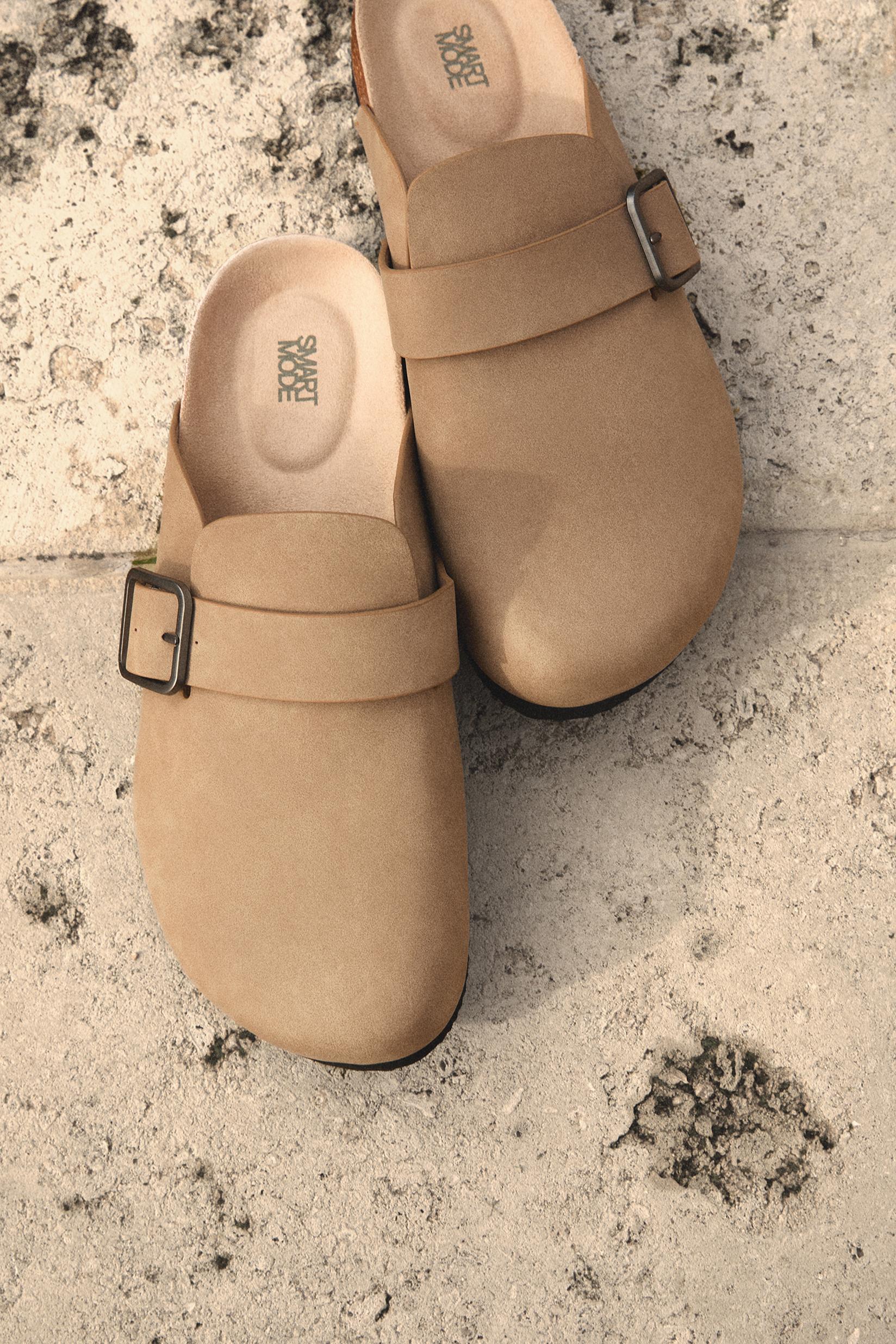 Faux suede buckle clog — BEIGE