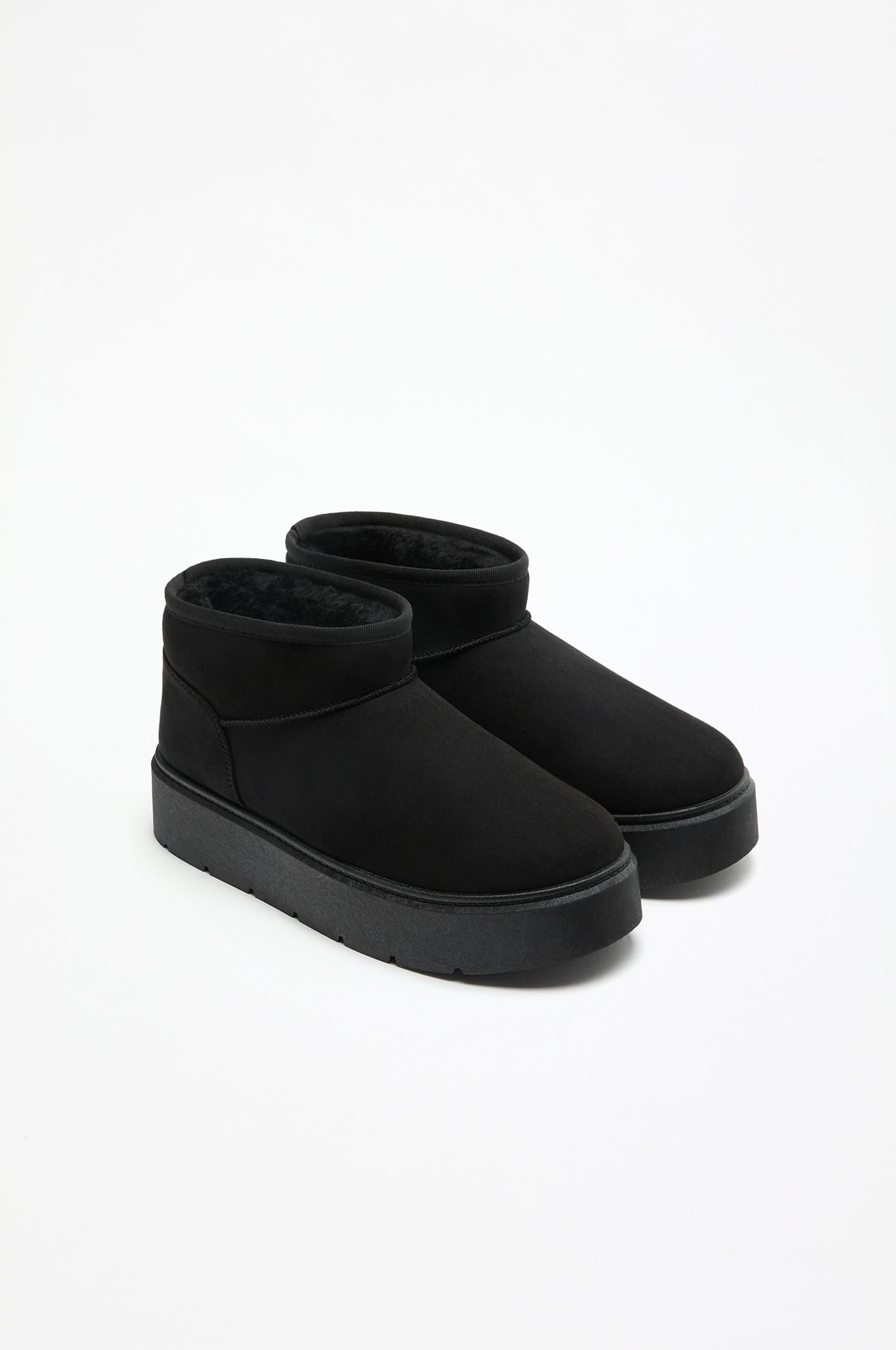 Platform fur ankle boot — BLACK