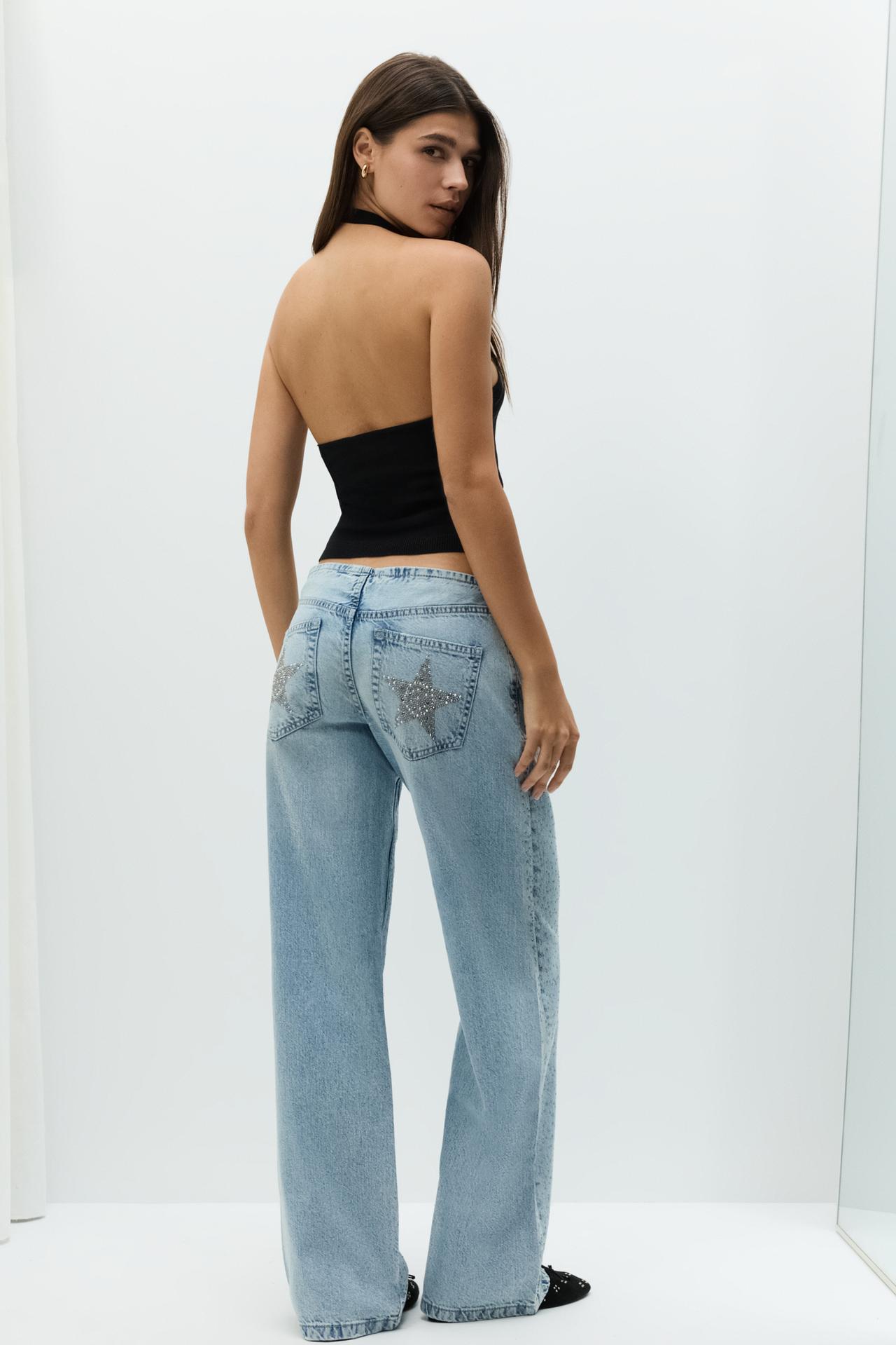 Rhinestone wide-leg jeans — INDIGO