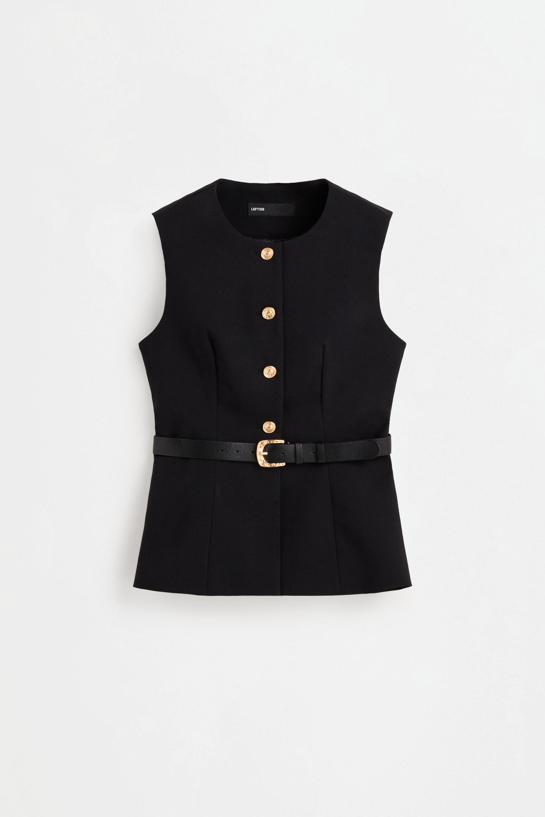 Long buttoned waistcoat — BLACK