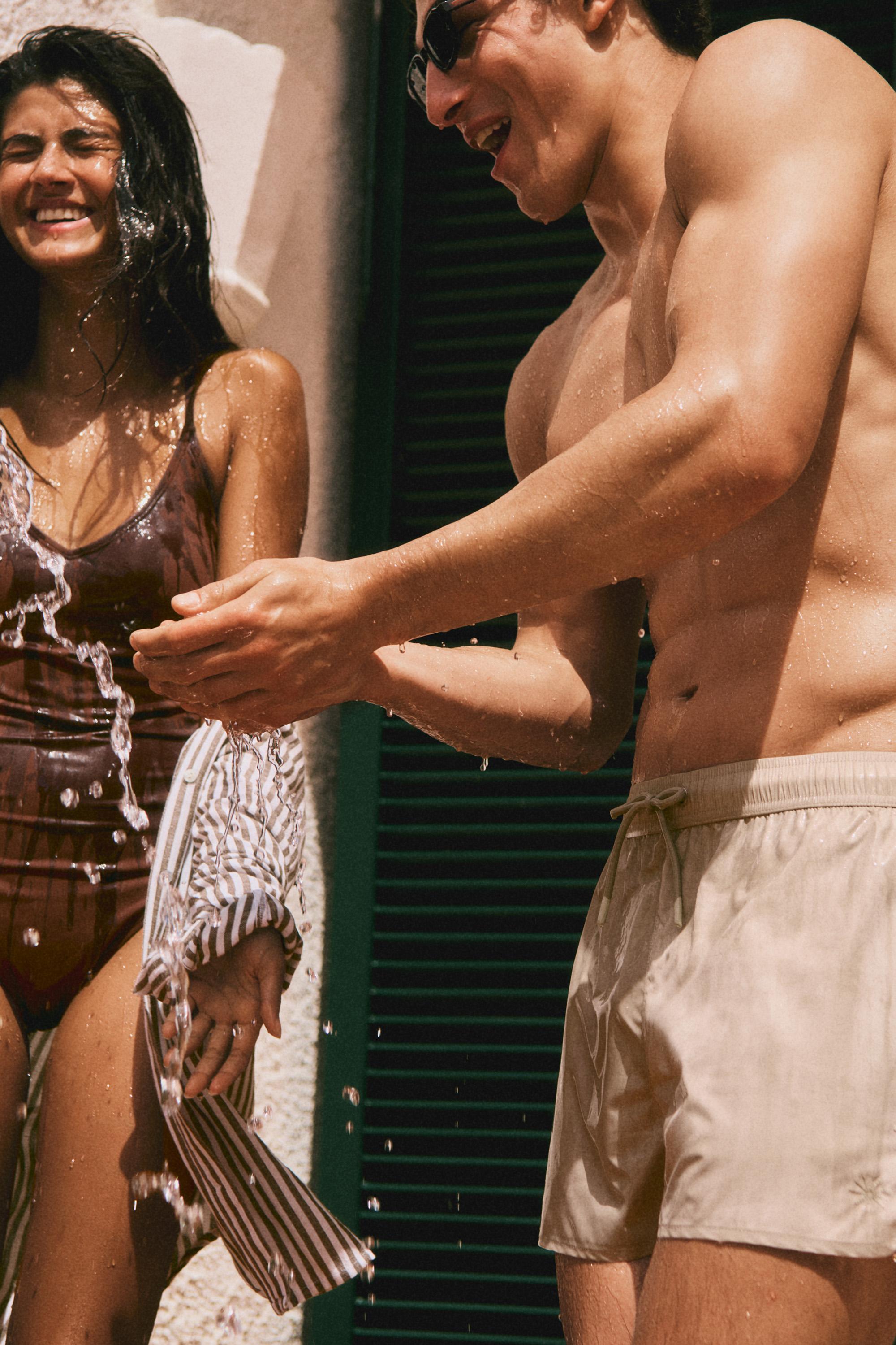 Basic regular fit swim shorts — PALE KHAKI
