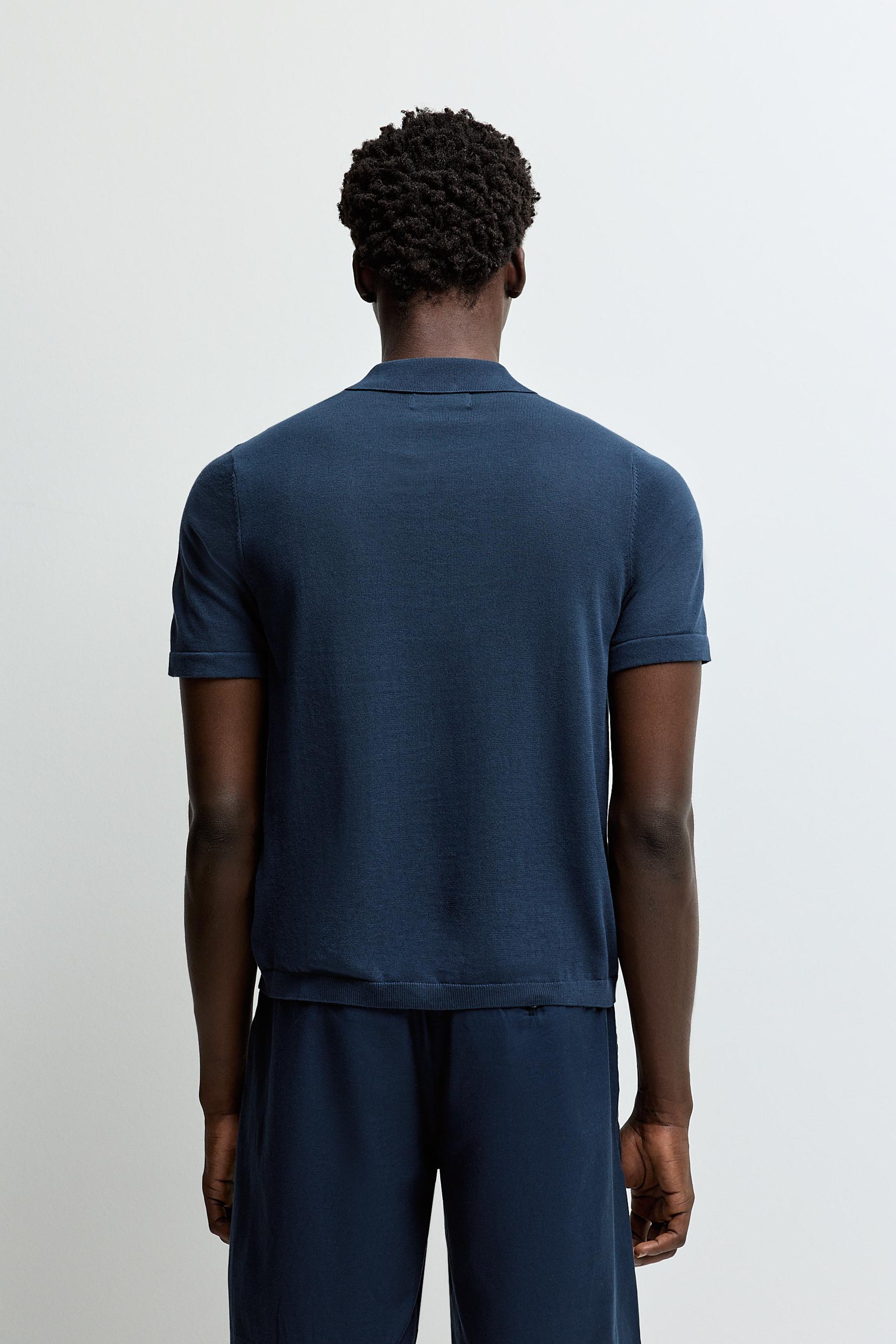 Zip-up knit polo — DARK BLUE