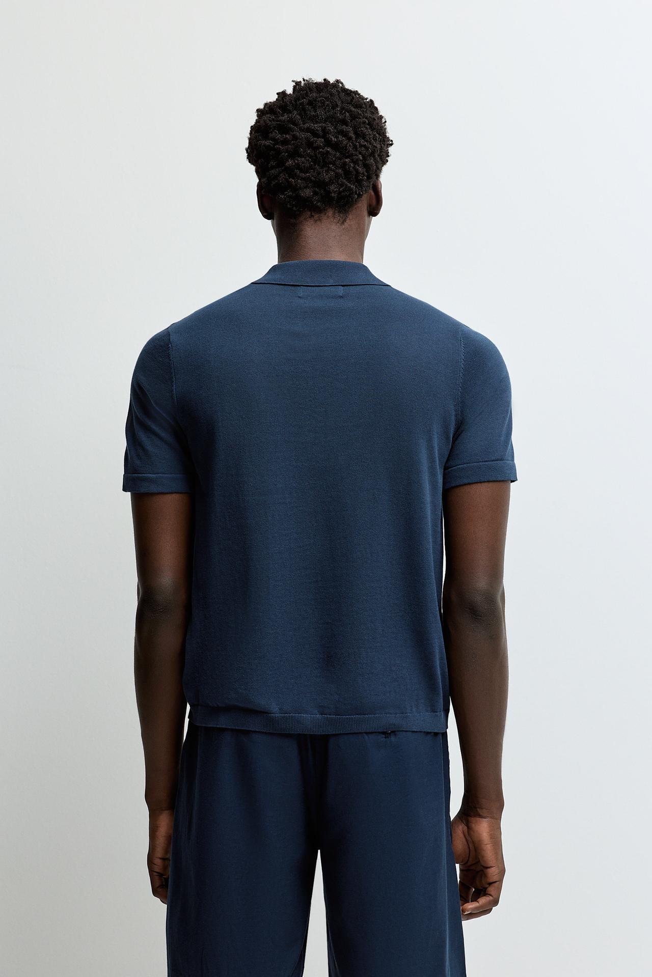 Zip-up knit polo — DARK BLUE
