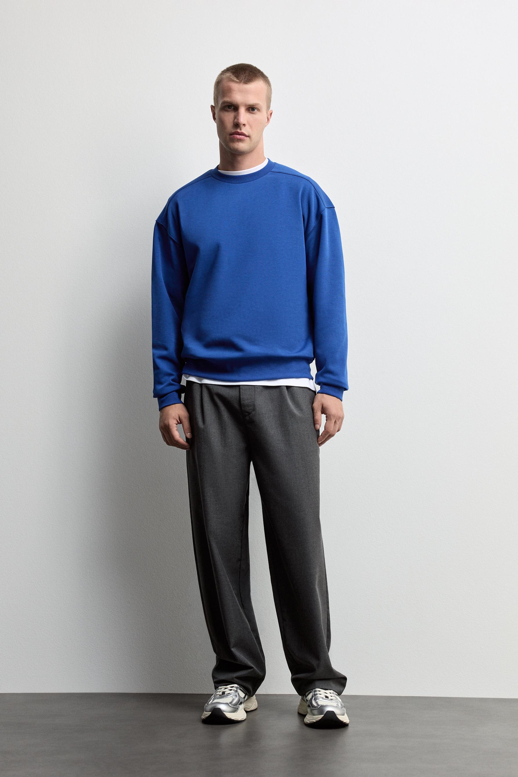 Round neck interlock sweatshirt — COBALT GREY