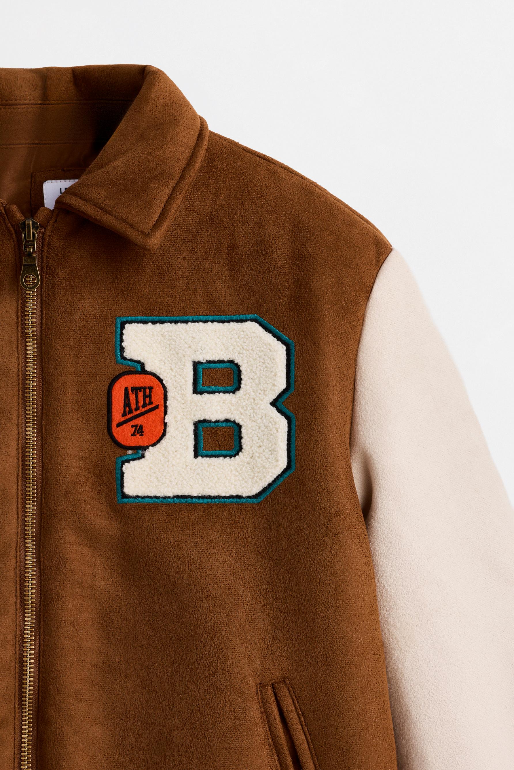 Faux suede patch bomber jacket — TOFFEE