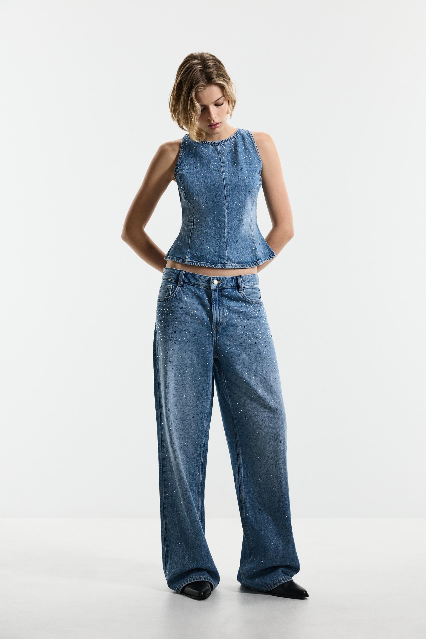Rhinestone wide-leg jeans — DARK BLUE
