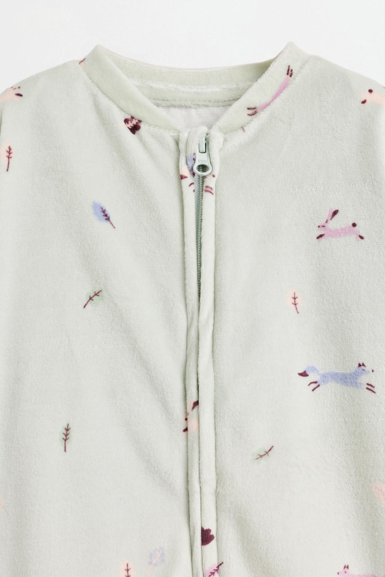 Printed Velour Footed Pajamas — WATER GREEN