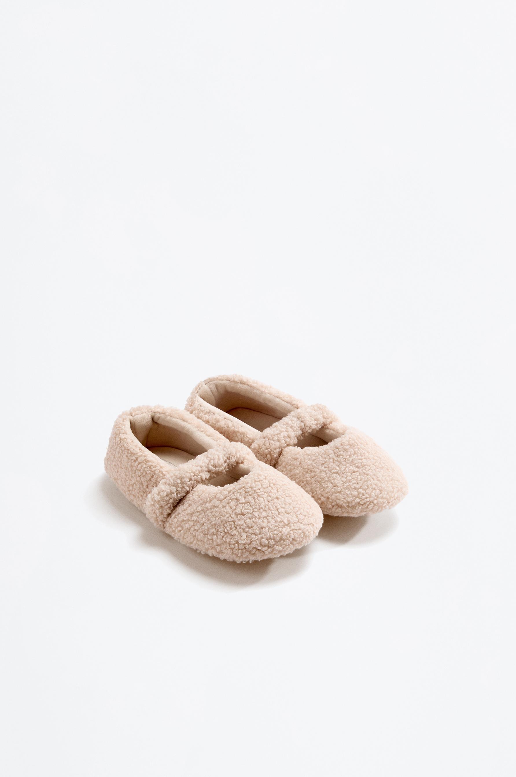 Girls' faux fur ballerina slippers — BEIGE
