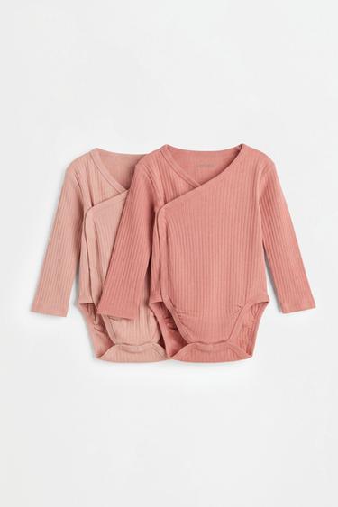 Pack of 2 ribbed crossover bodysuits — PINK 1