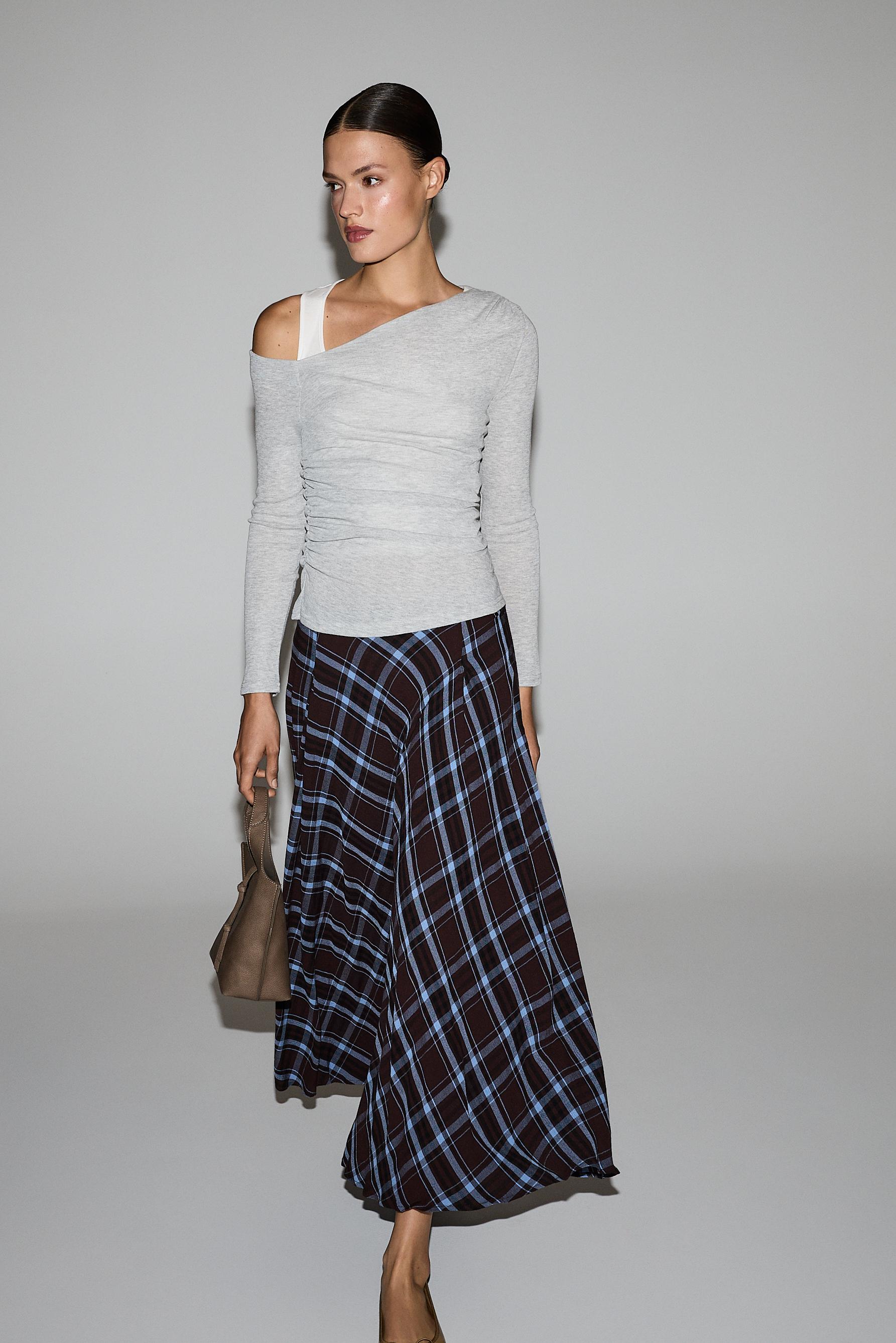 Asymmetric ribbed double T-shirt — GREY MARL