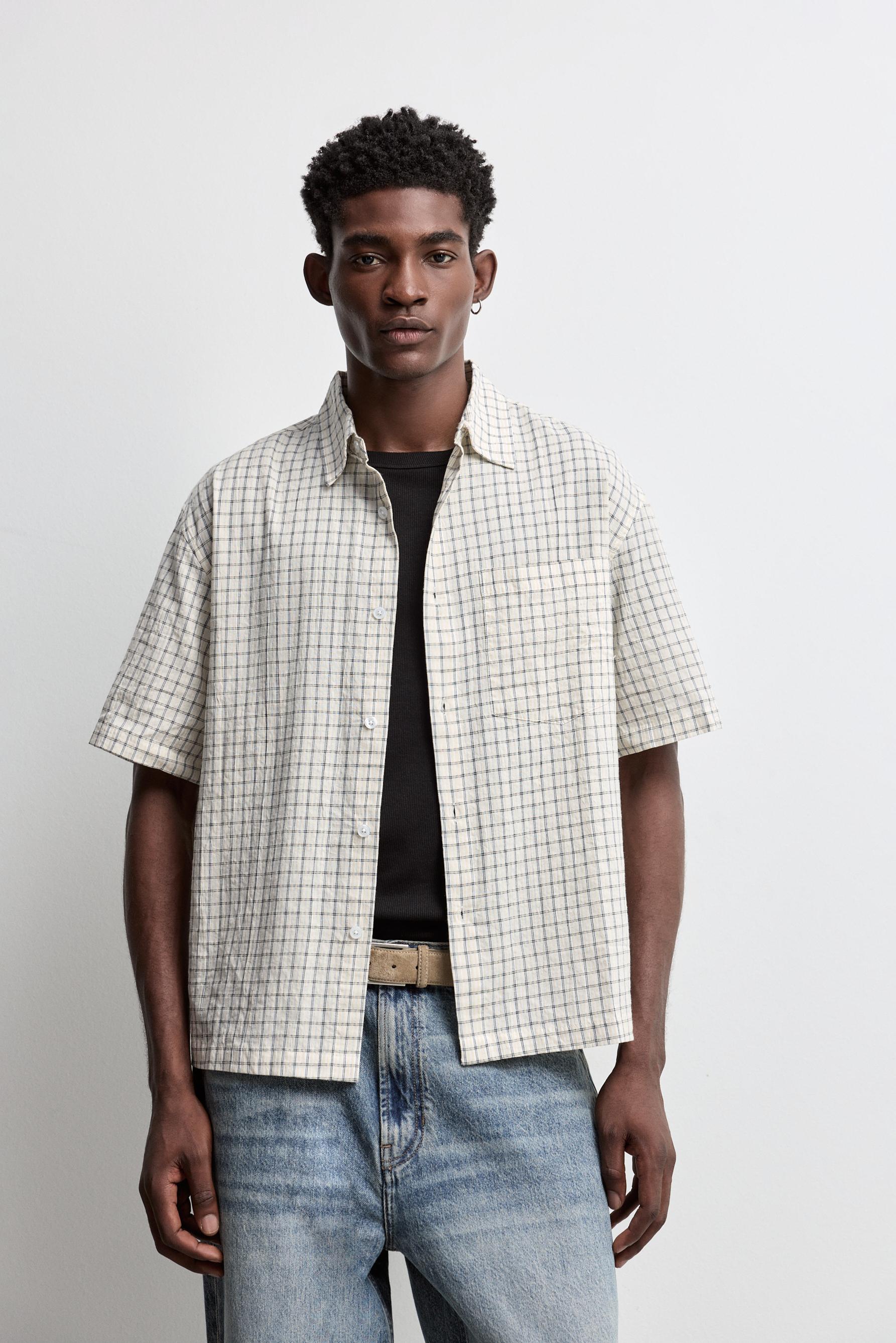 Textured check shirt — SAND