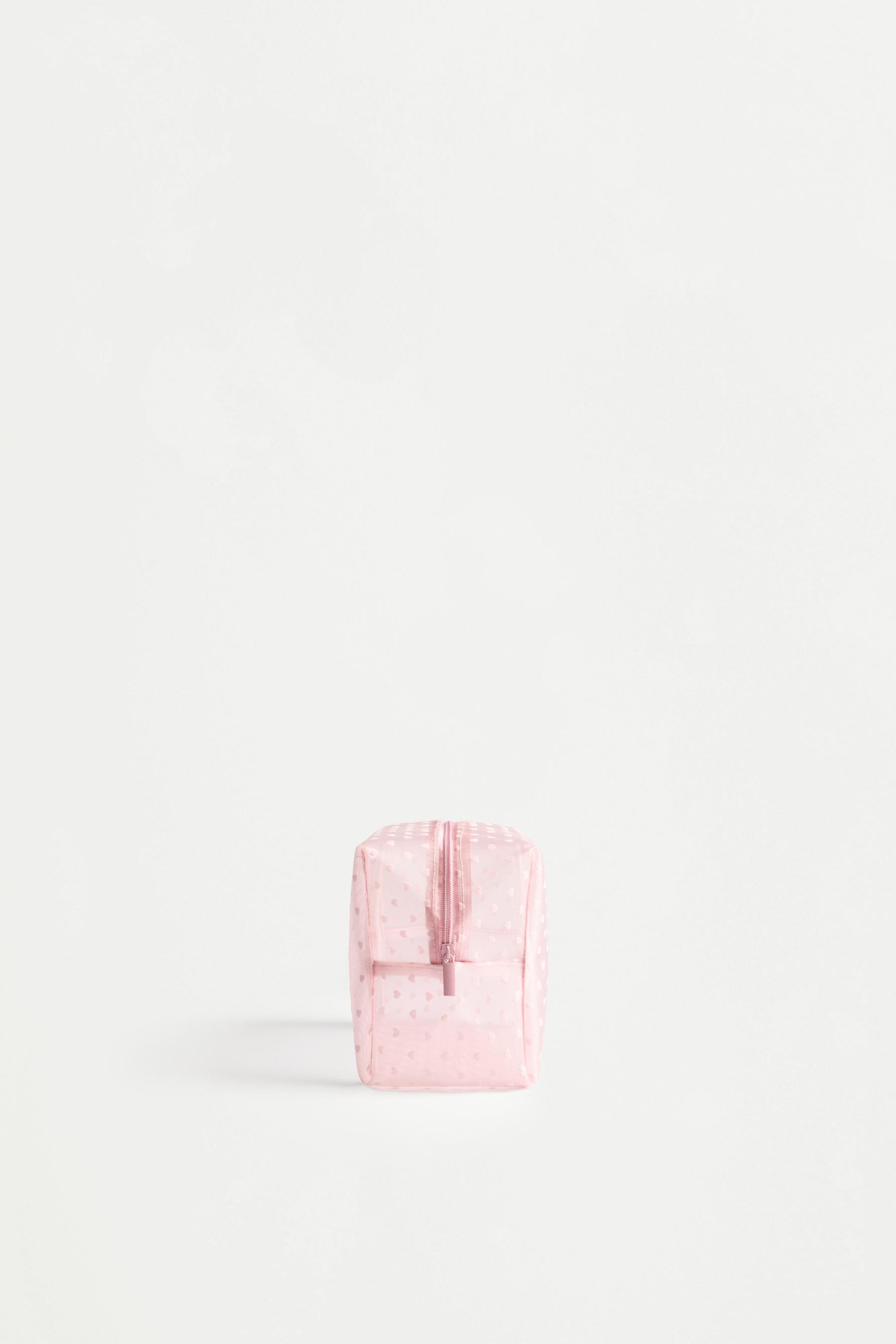 Large heart print toiletry bag — FADED PINK