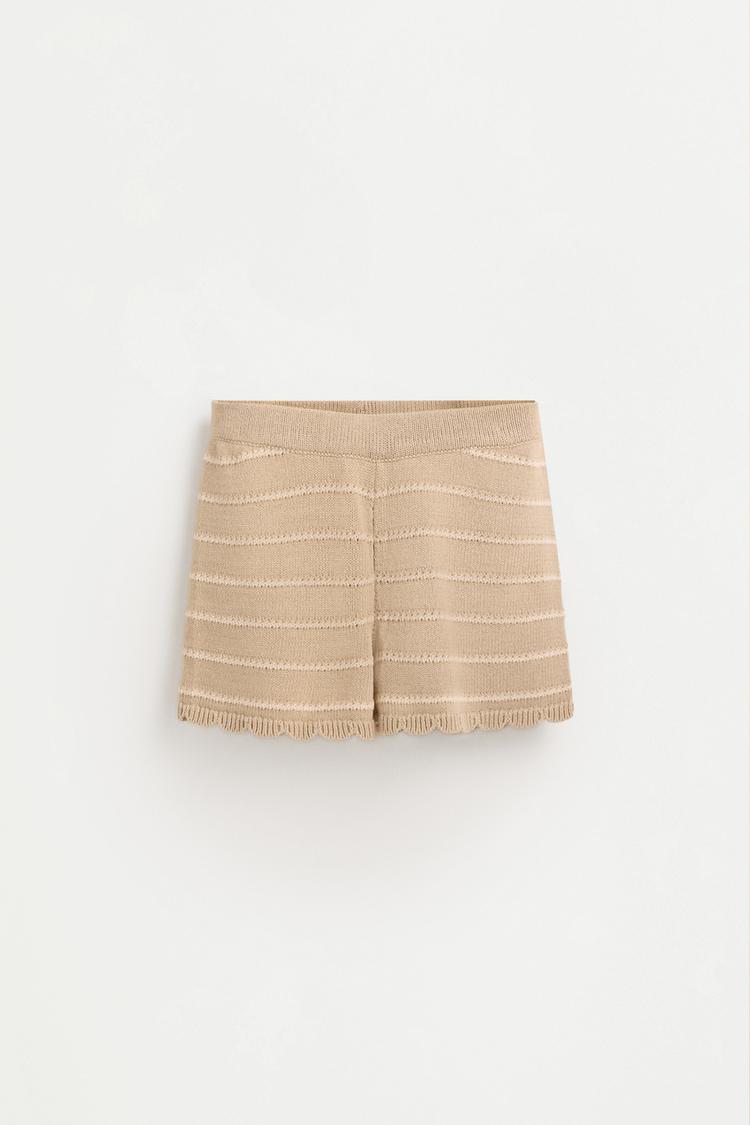 Girl's striped beige shorts — ECRU/BEIGE