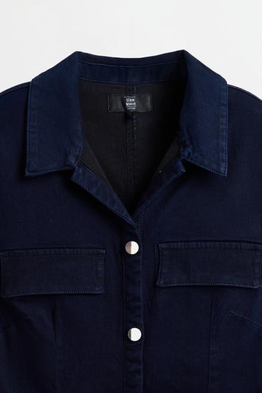 Fitted denim button-front dress — BLUE 7