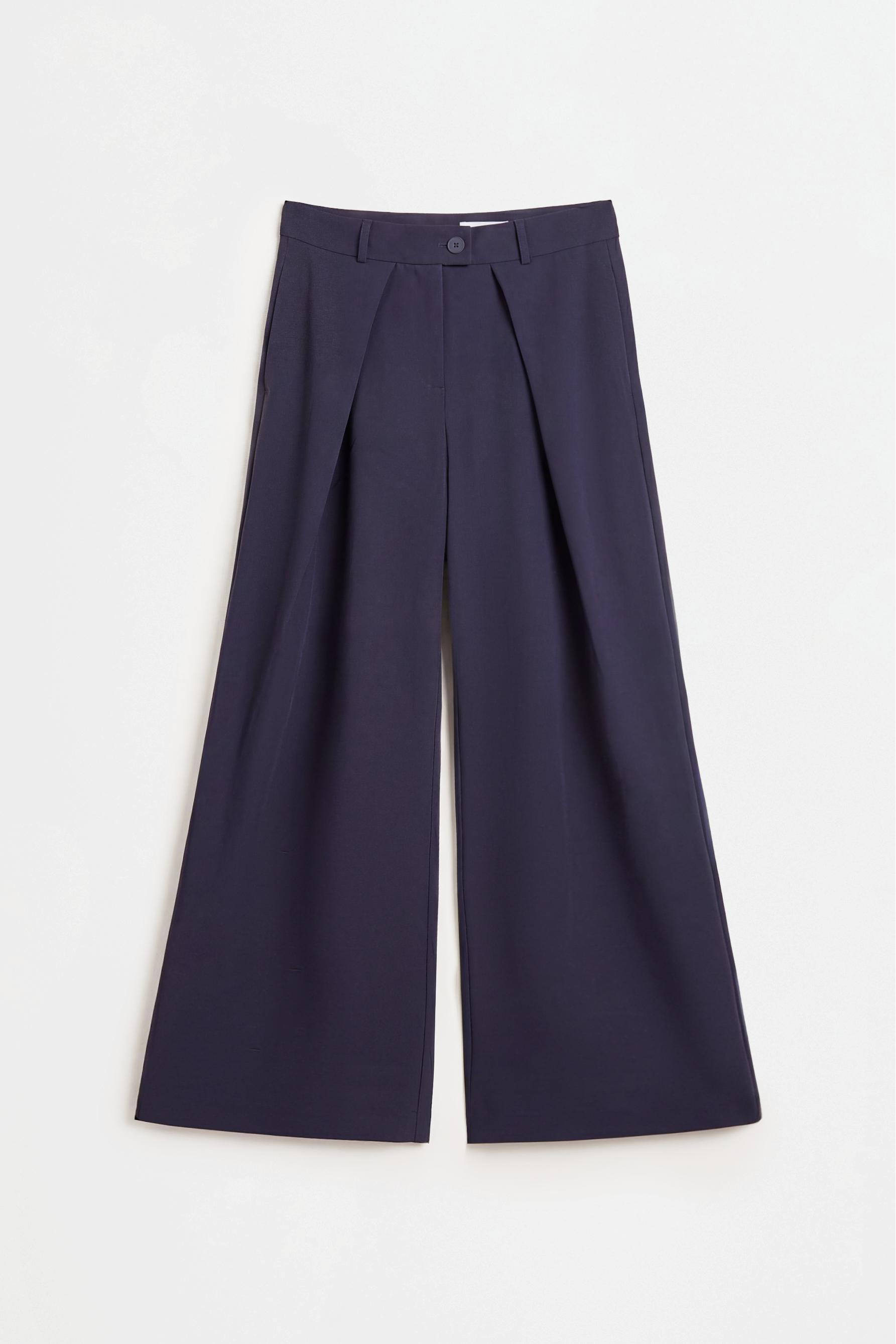 Pleated wide-leg trousers — NAVY