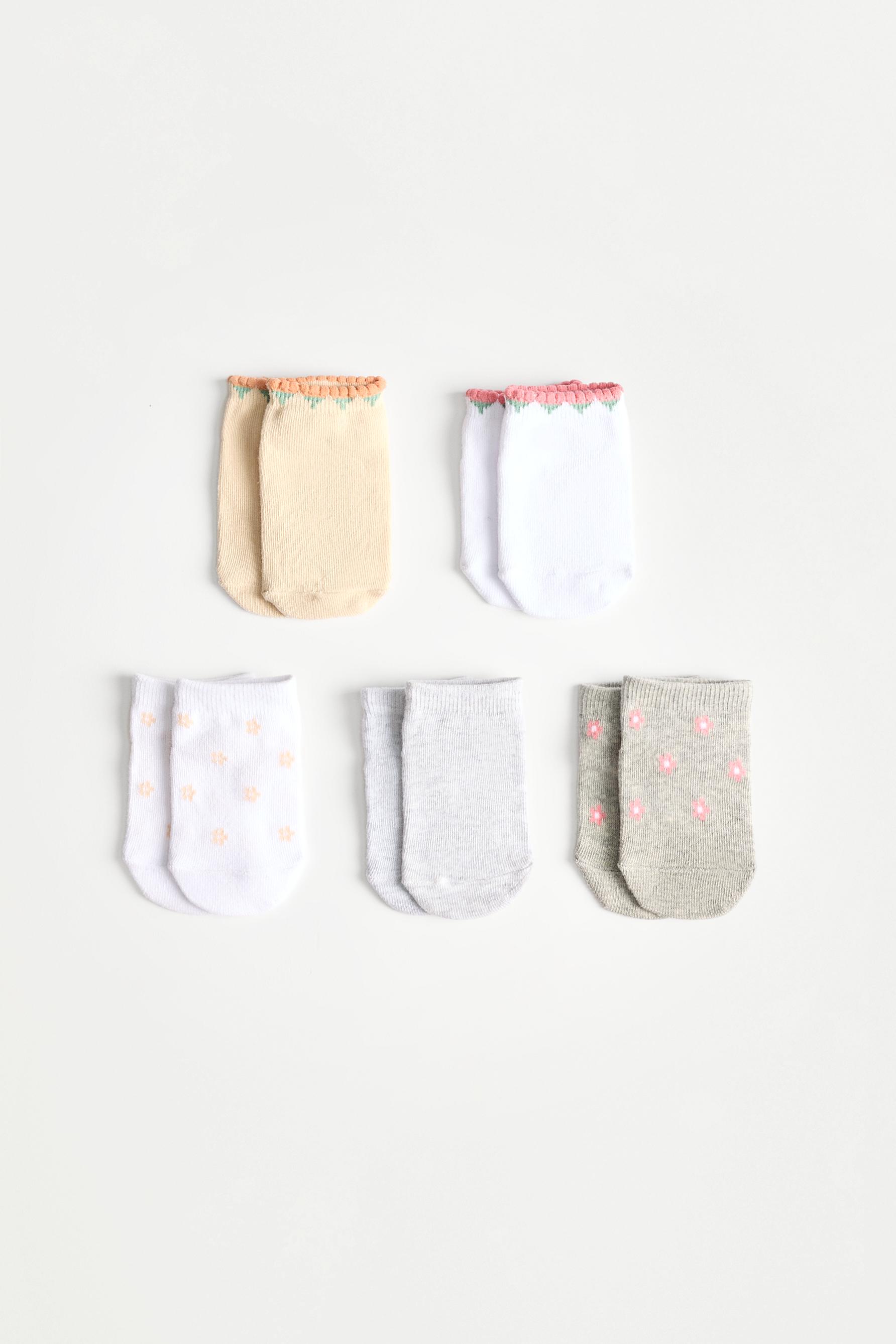 Floral Short Socks (5-Pack) — PINK/WHITE (alternate view)