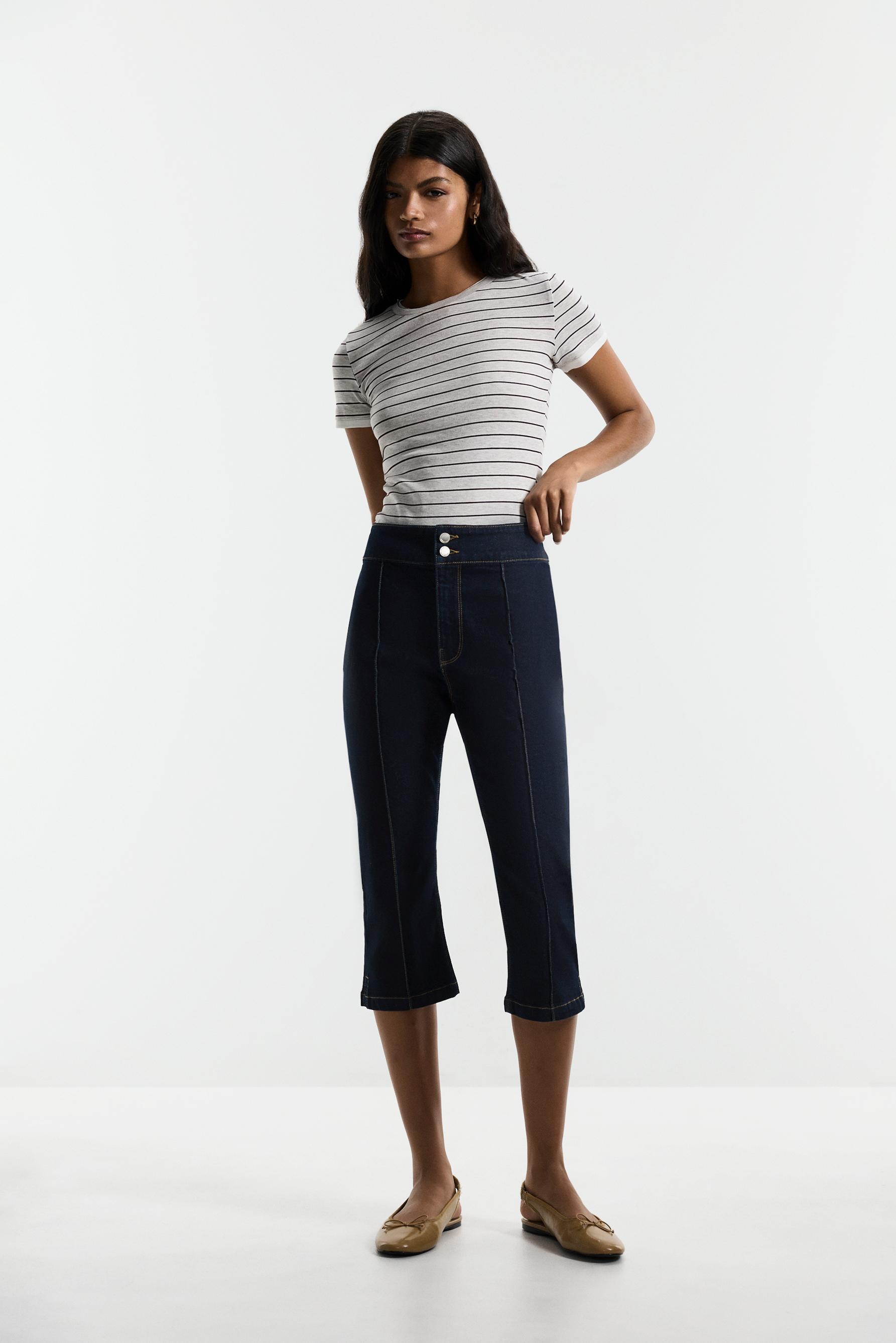 Contrast stitch capri jeans — NAVY