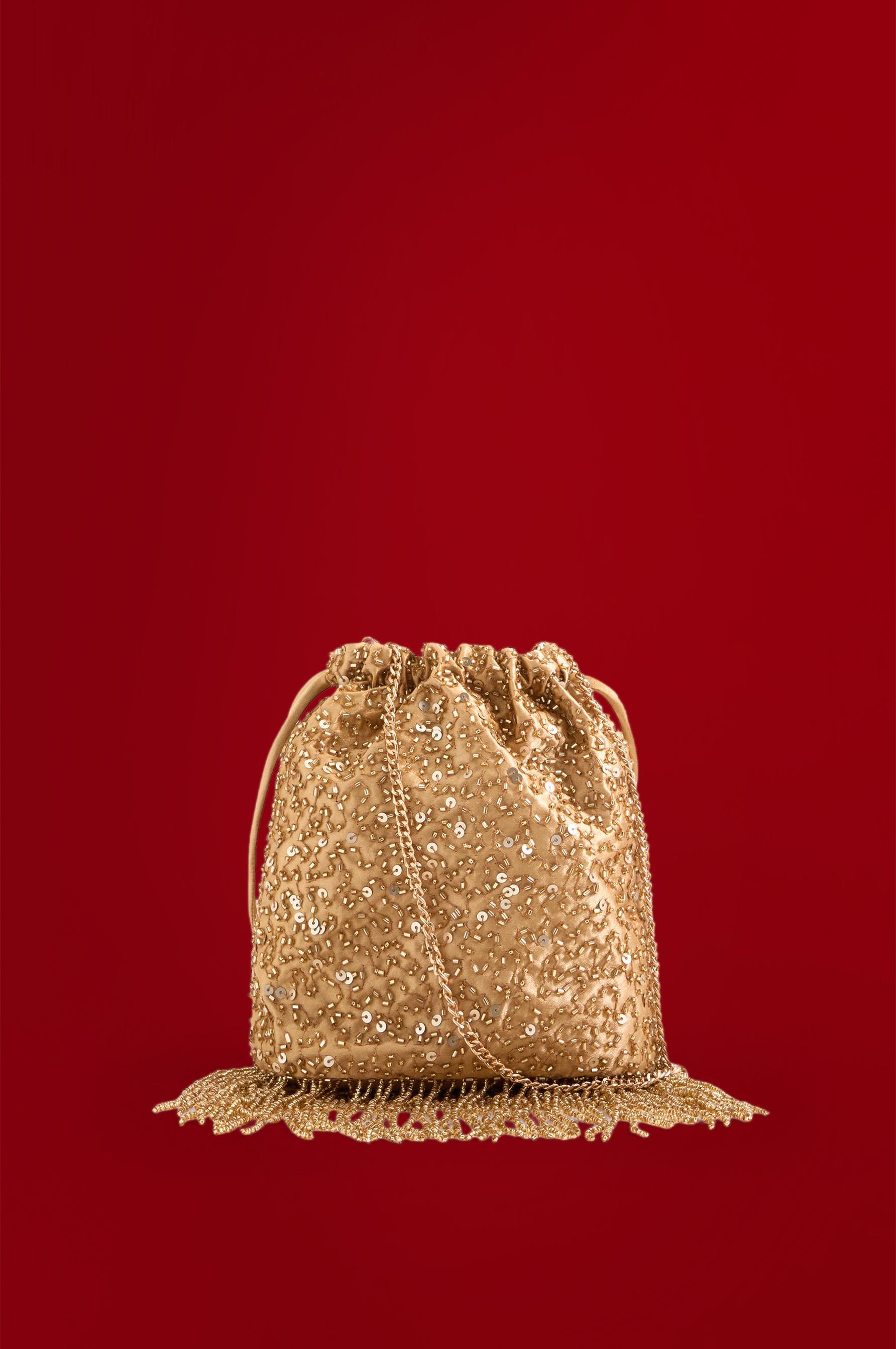 Beaded crossbody bucket bag — GOLD