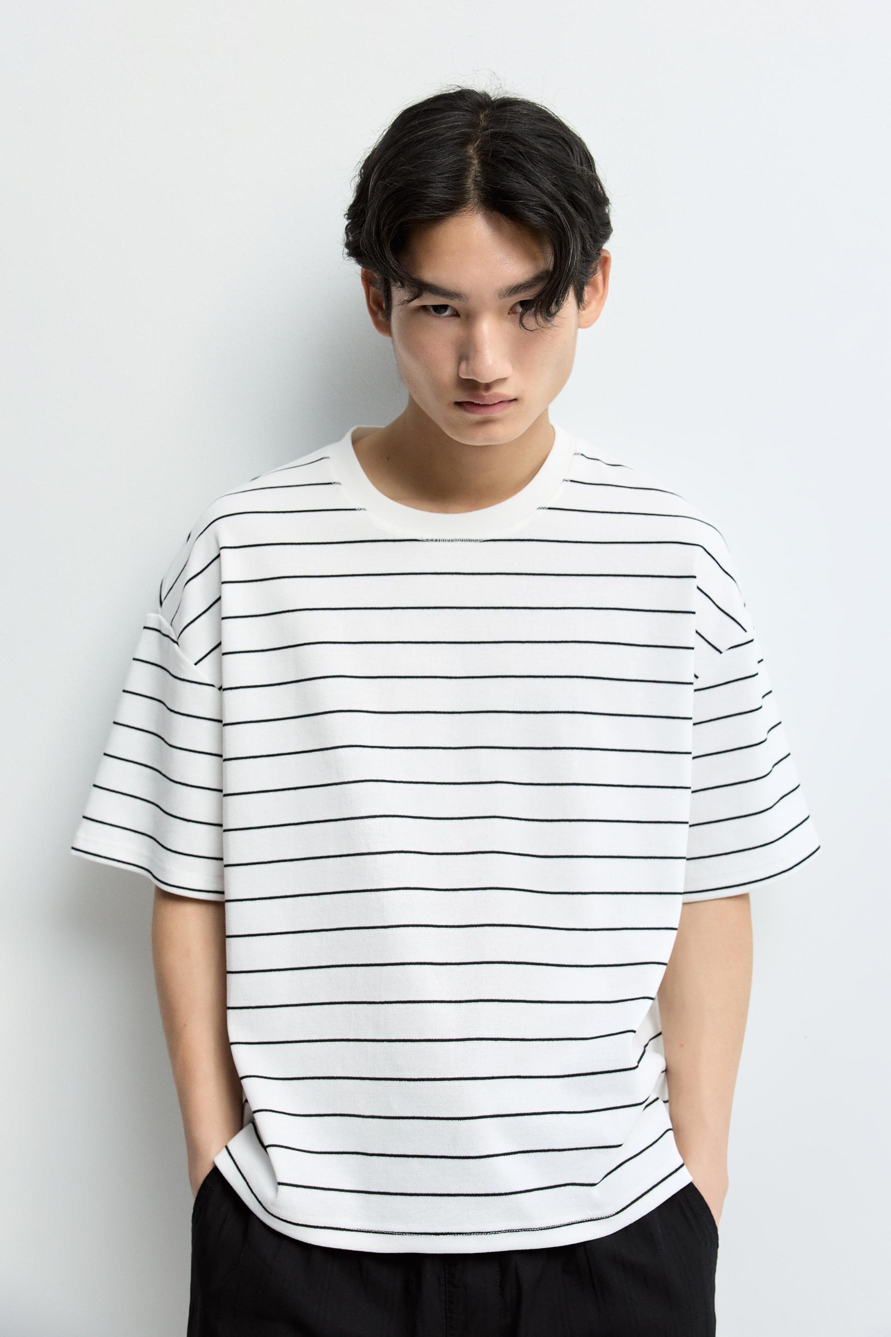 Textured Striped T-shirt — WHITE