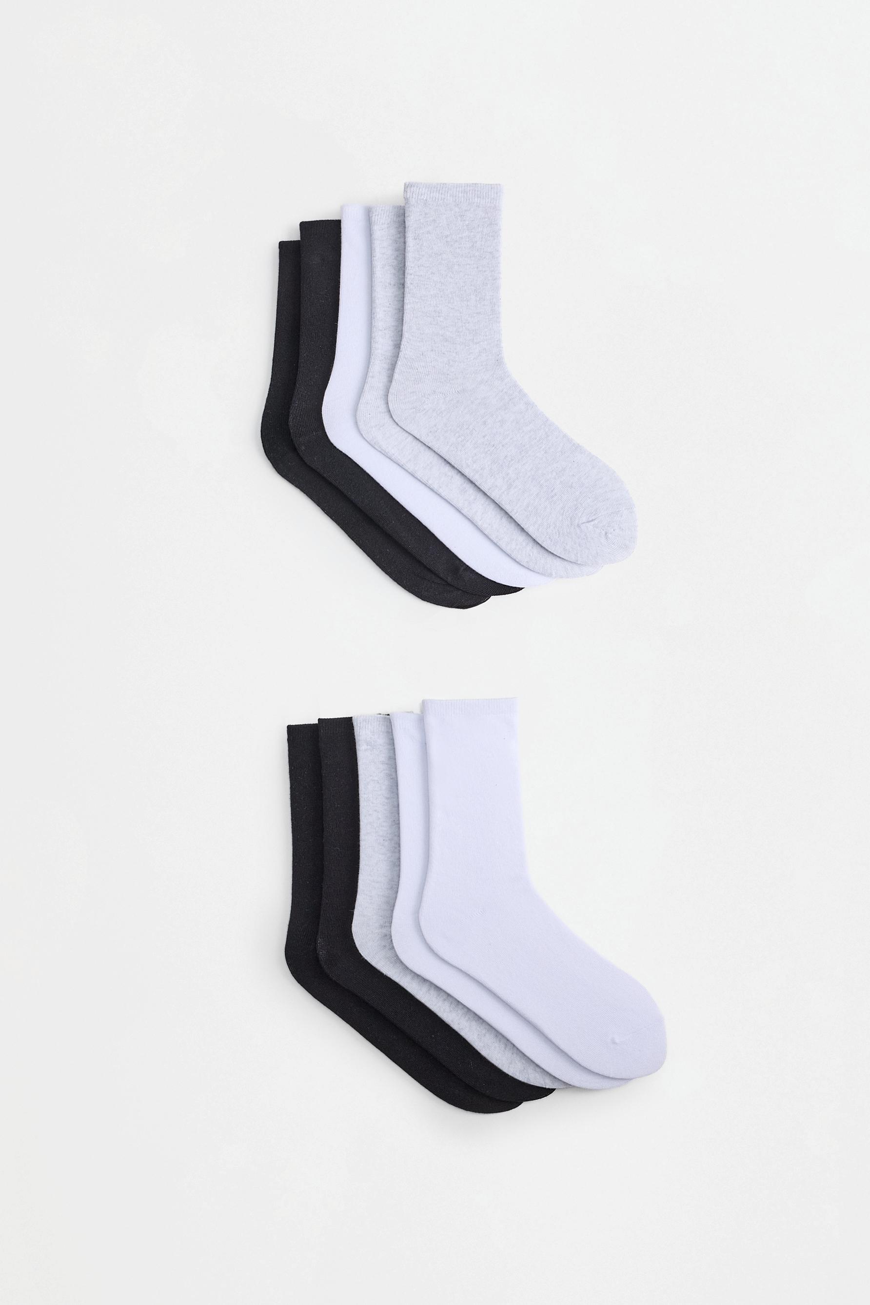 Plain long socks (10-pack) — WHITE/GREY