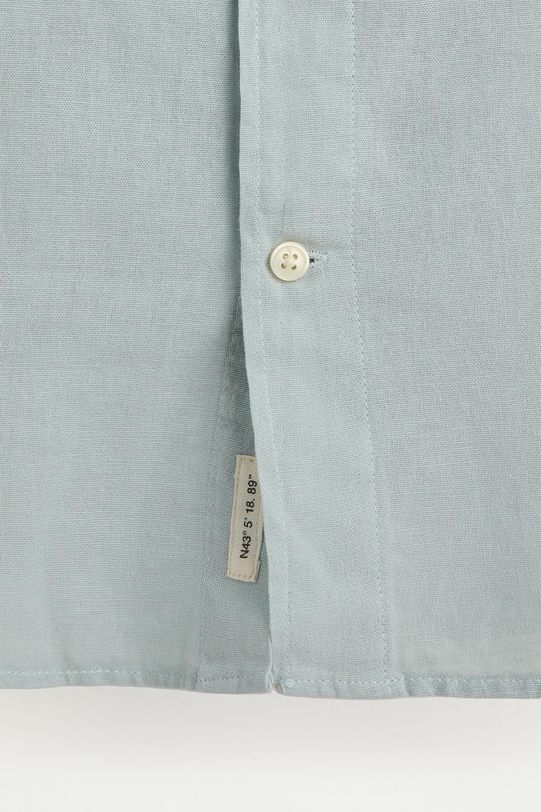 Linen-cotton stand collar shirt — PALE BLUE