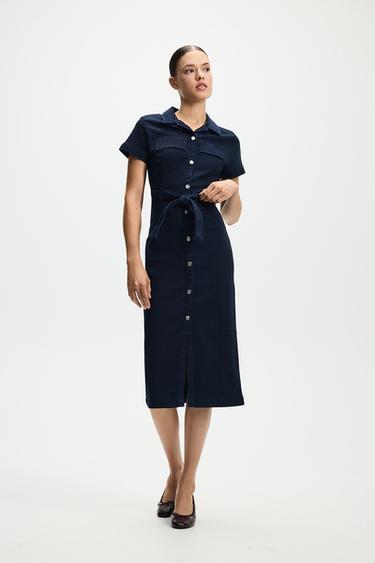 Fitted denim button-front dress — BLUE 2