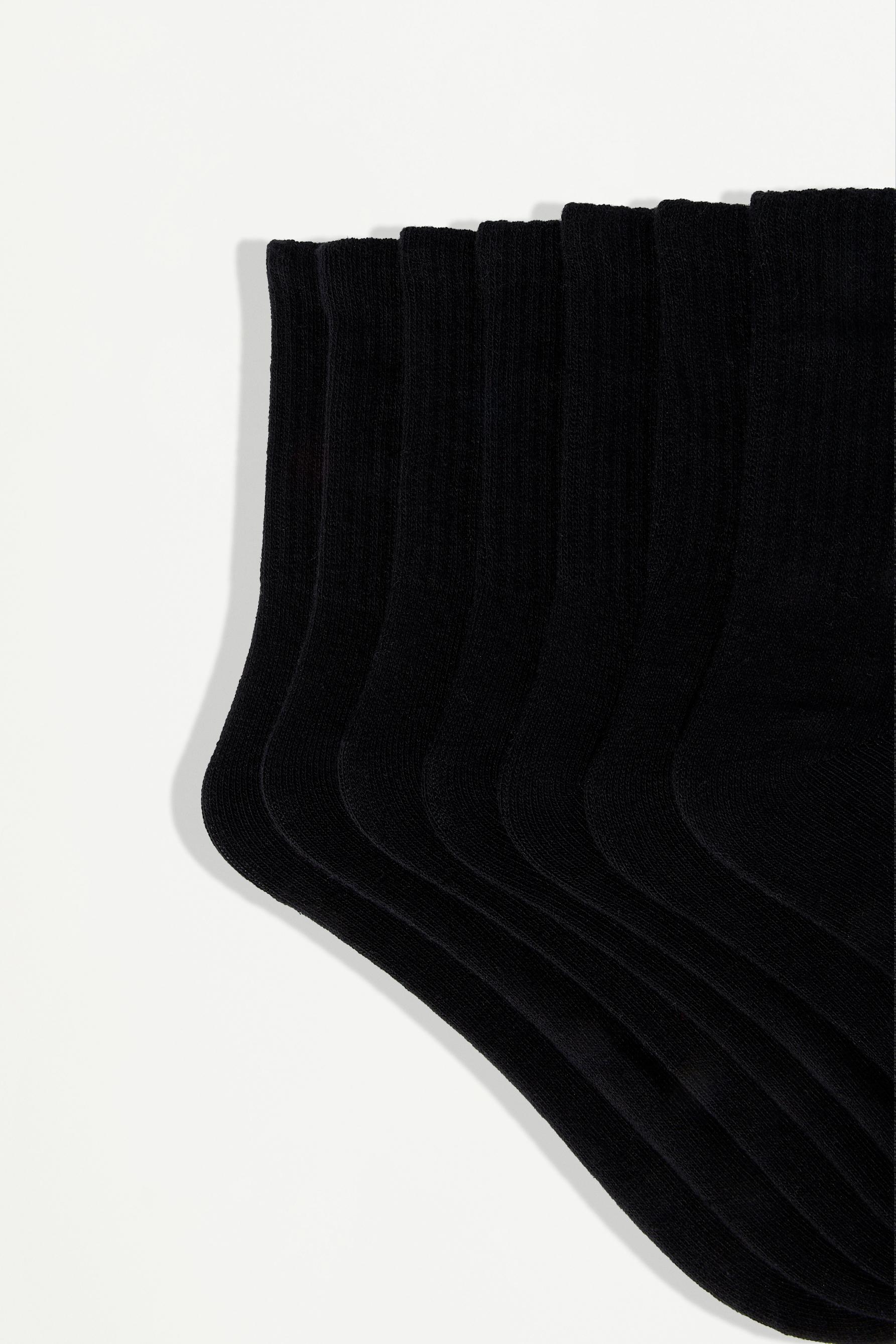 Ribbed short socks (7-pack) — BLACK