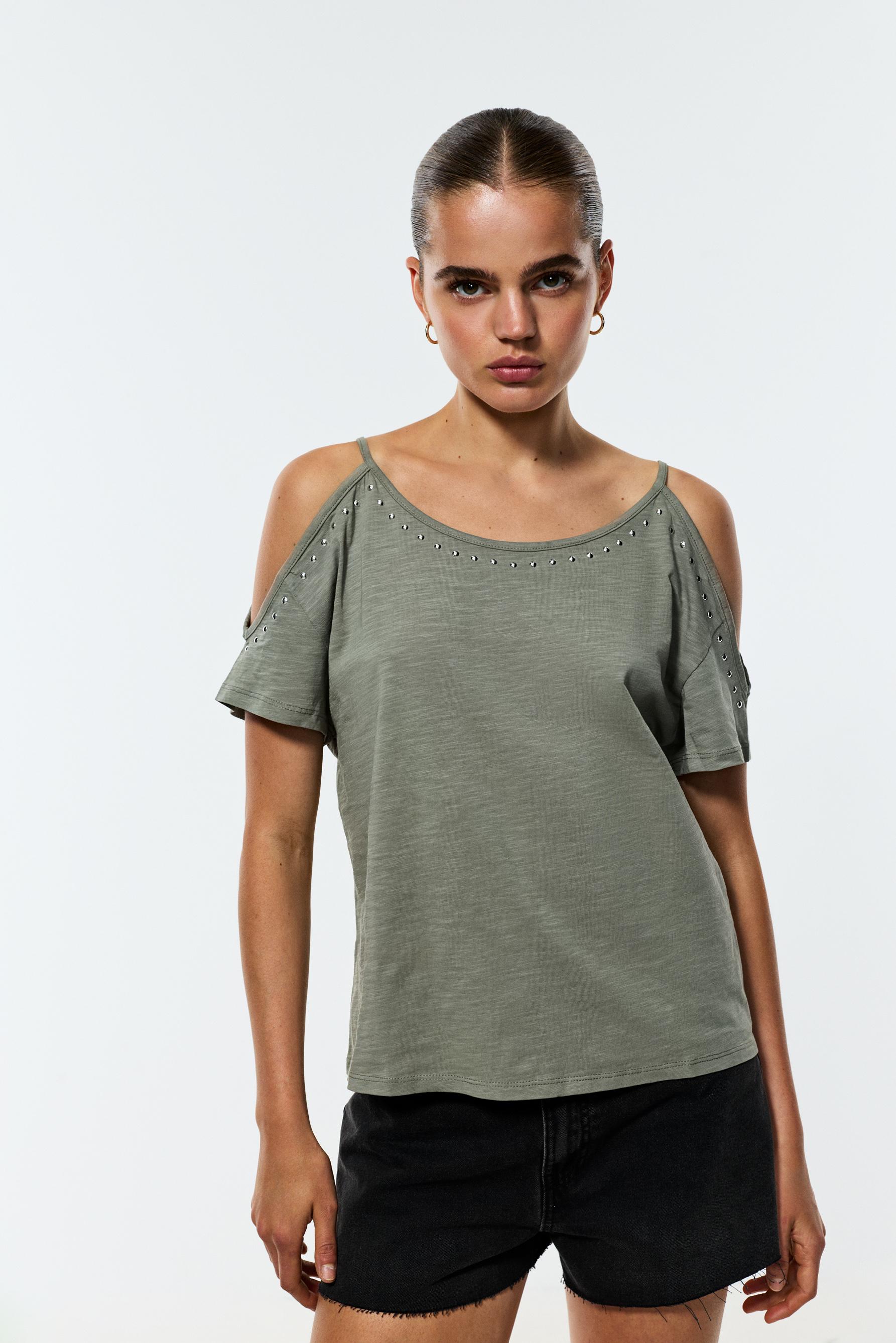 Cut-out and studded top — DARK KHAKI