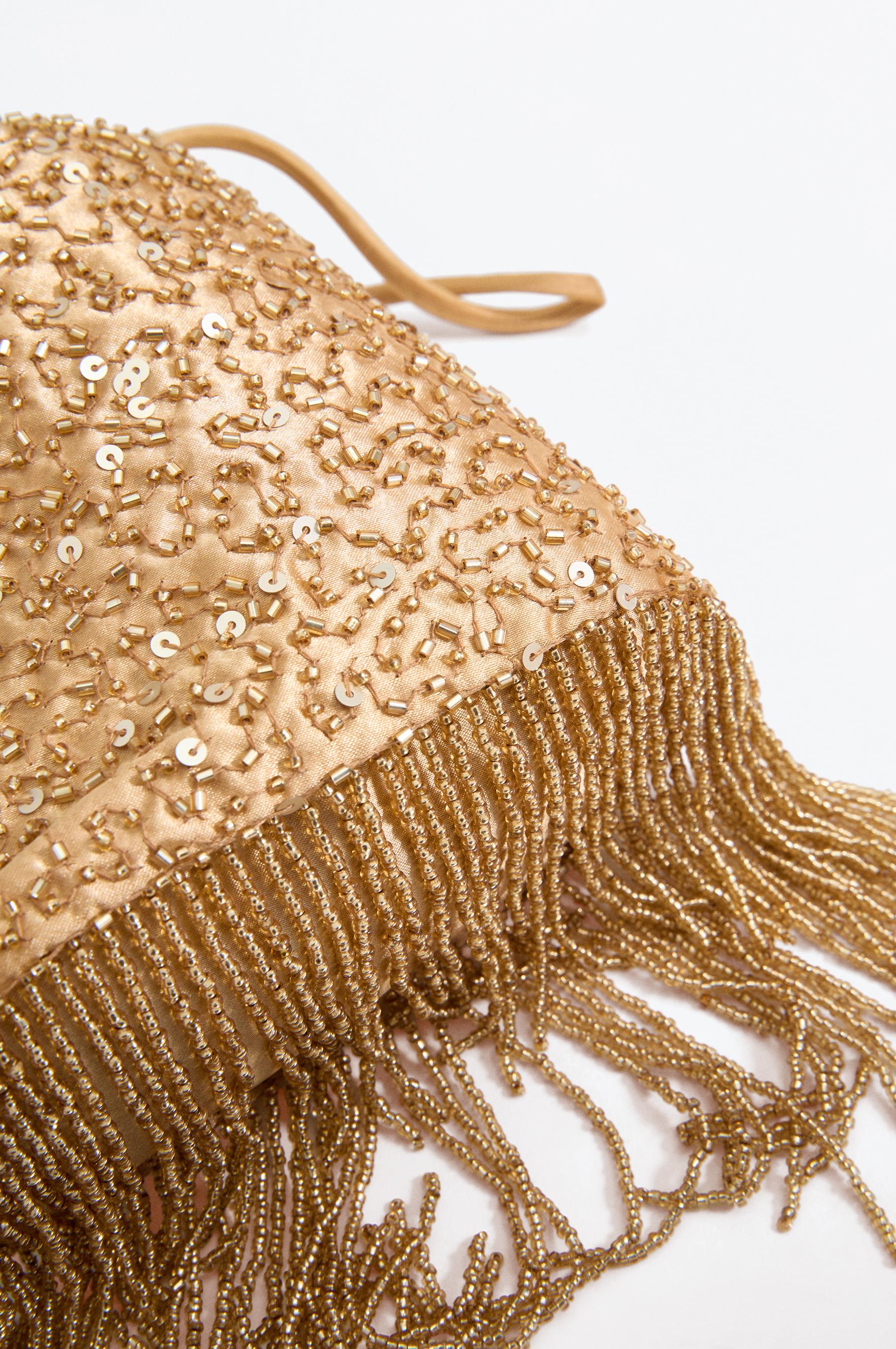 Beaded crossbody bucket bag — GOLD
