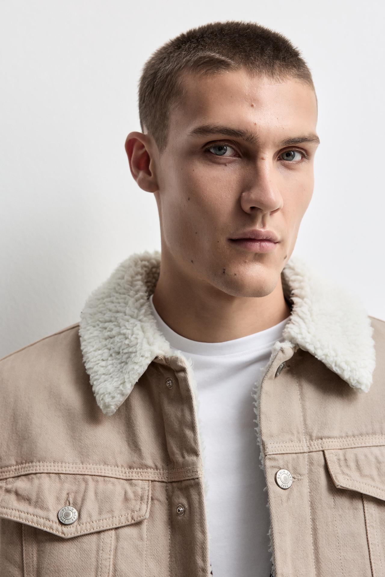 Shearling collar jacket — PALE OCHRE