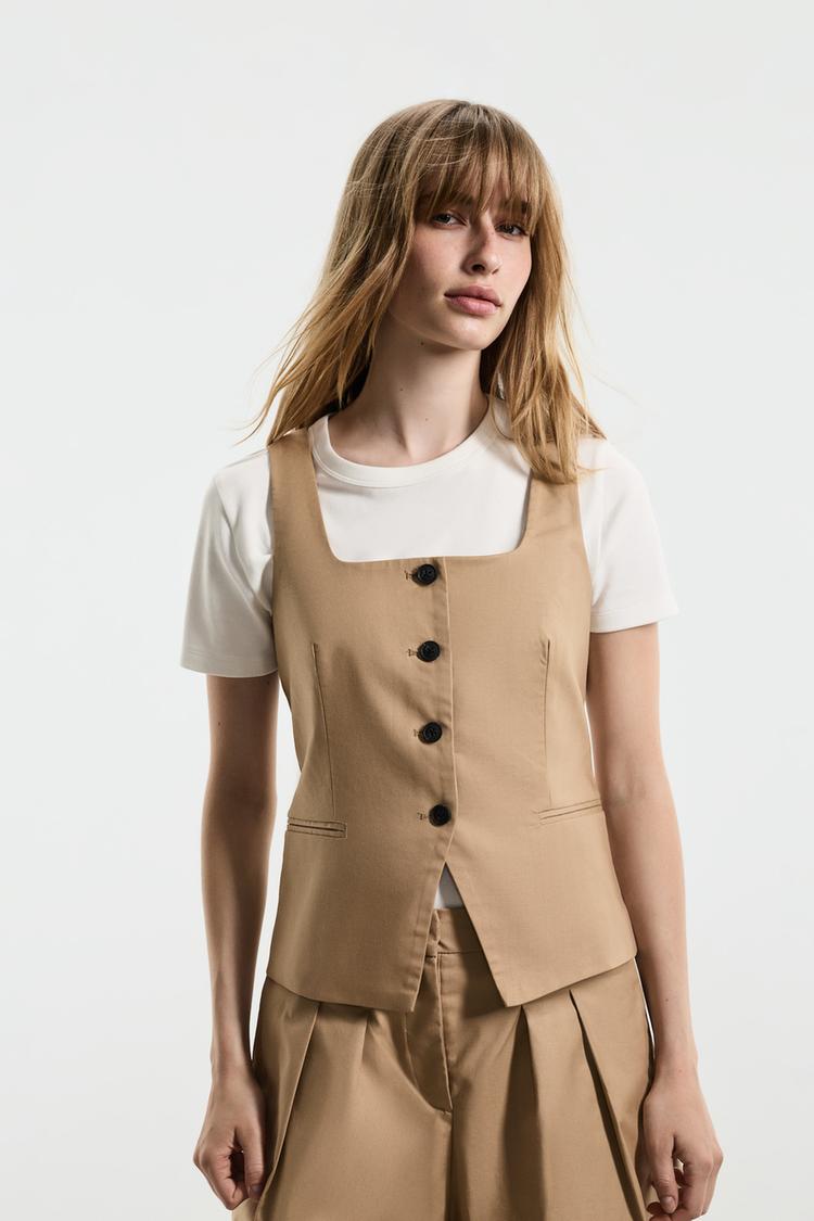 Button-up halter vest — MEDIUM CAMEL