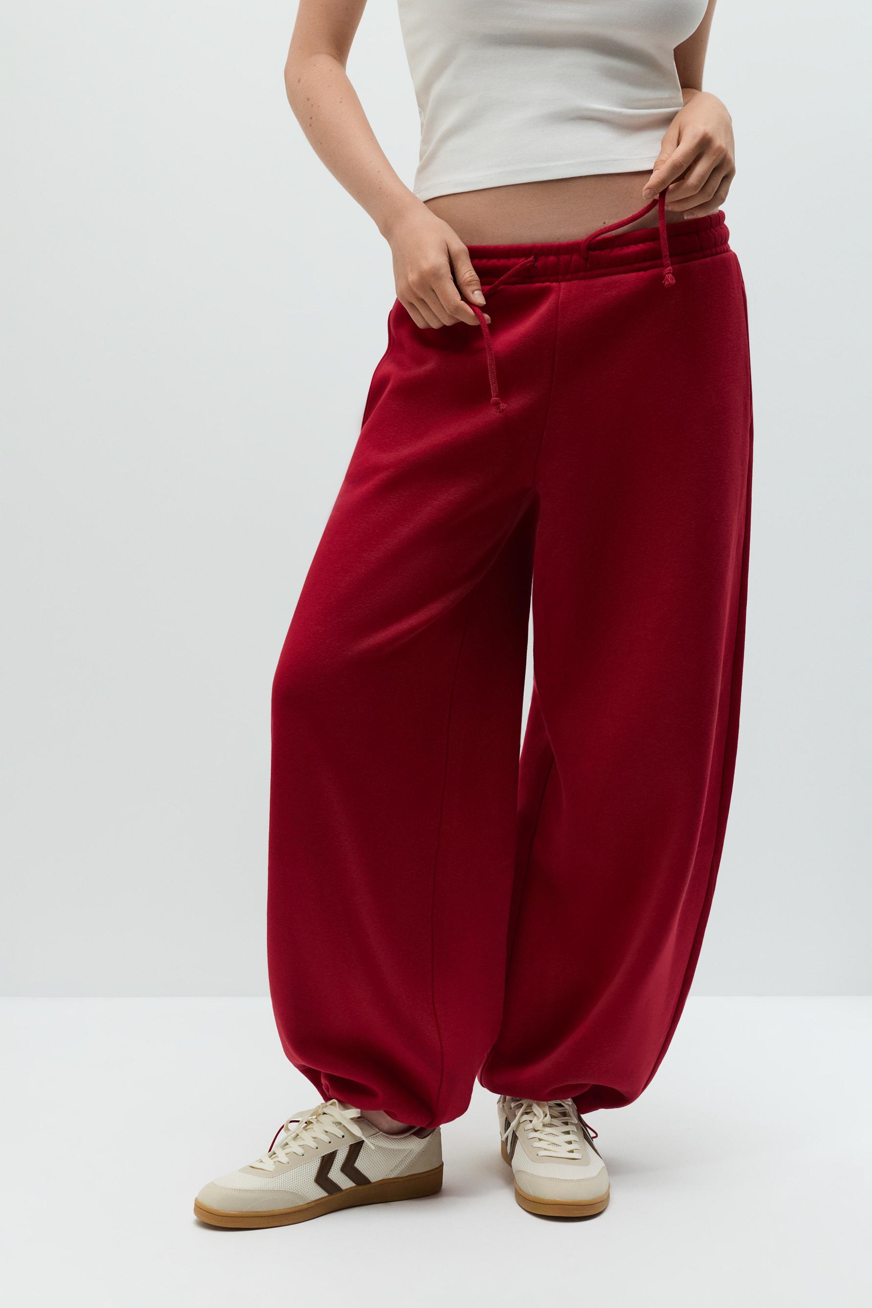 Barrel-leg plush trousers — RED