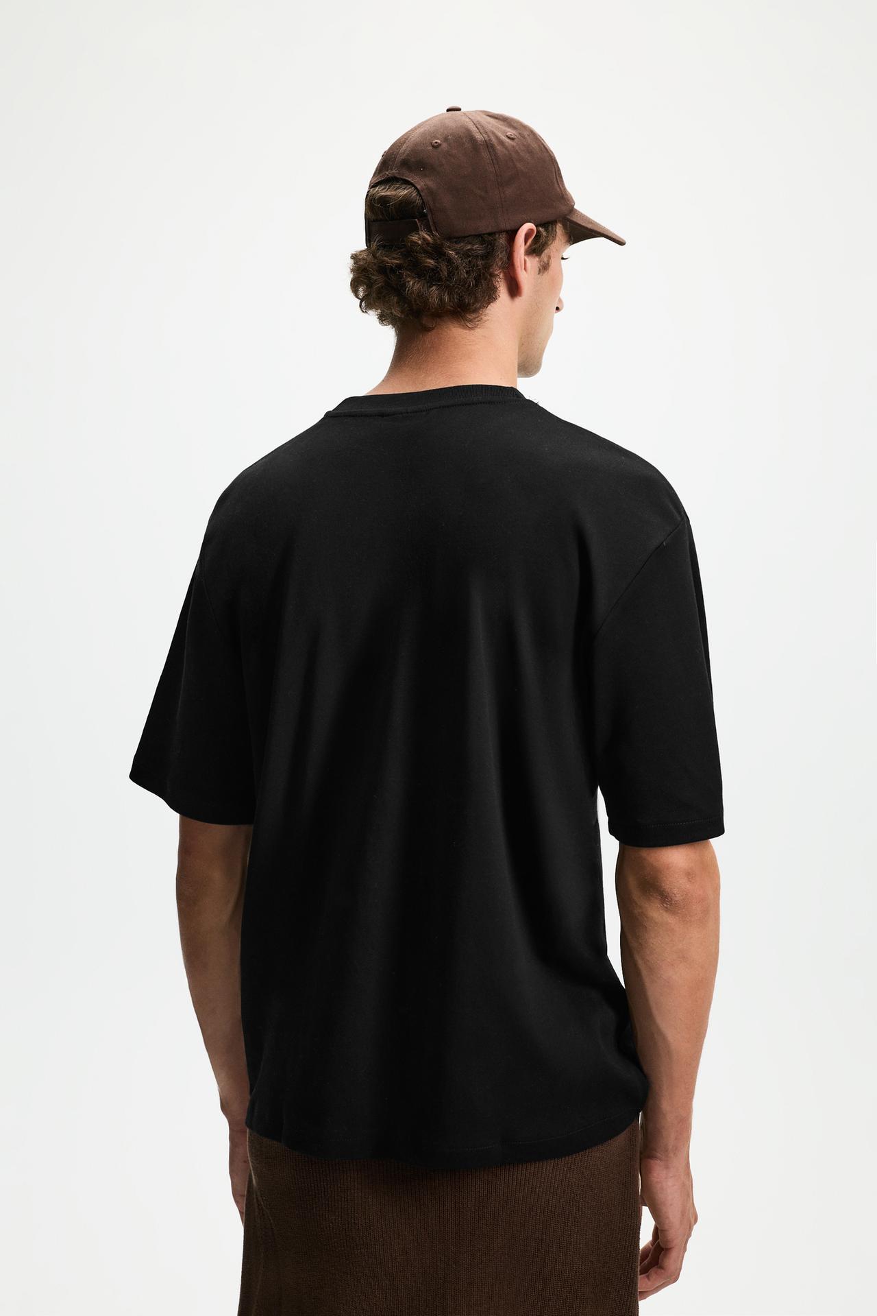 Interlock mock neck T-shirt — BLACK