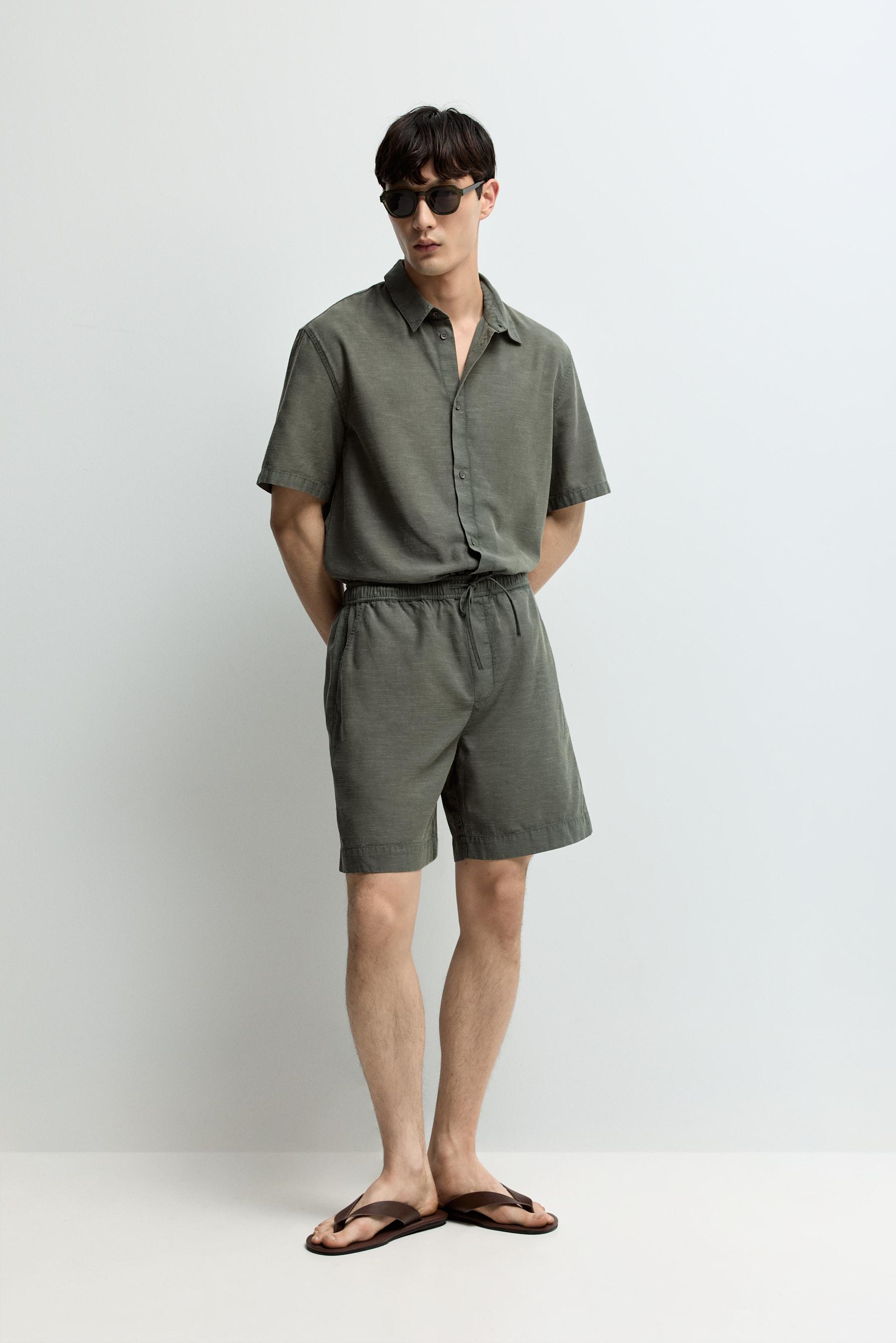 Textured jogger Bermuda shorts — GREEN