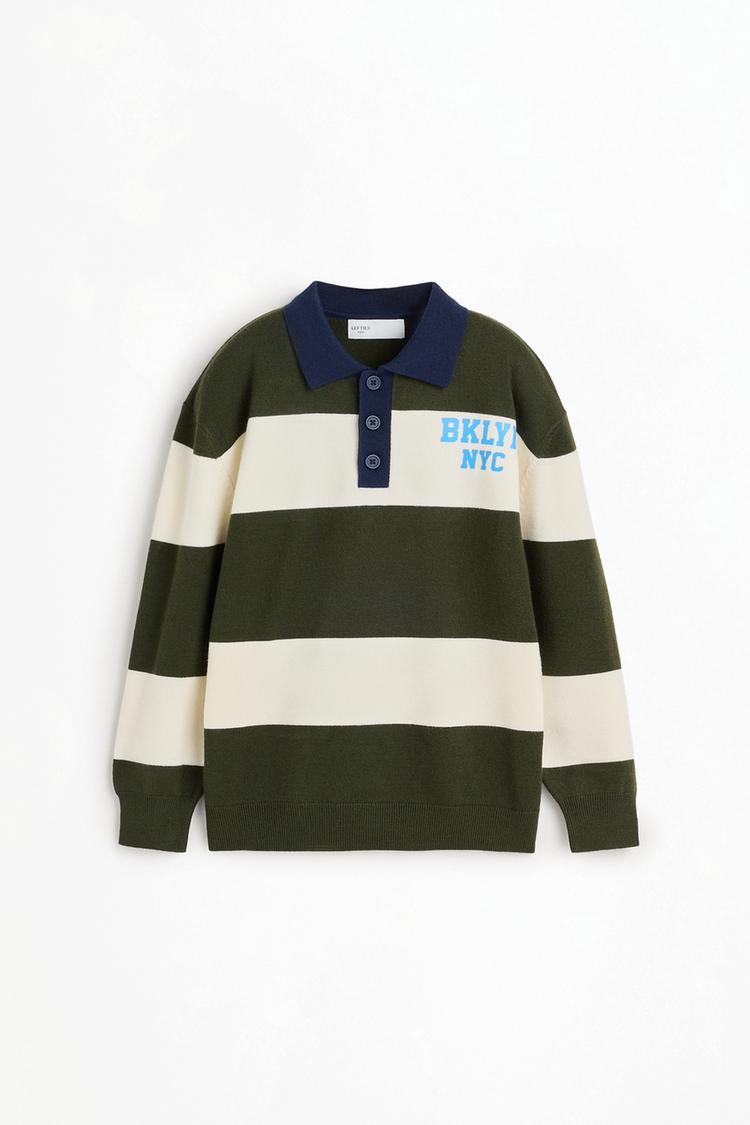 Striped knit polo shirt — GREEN