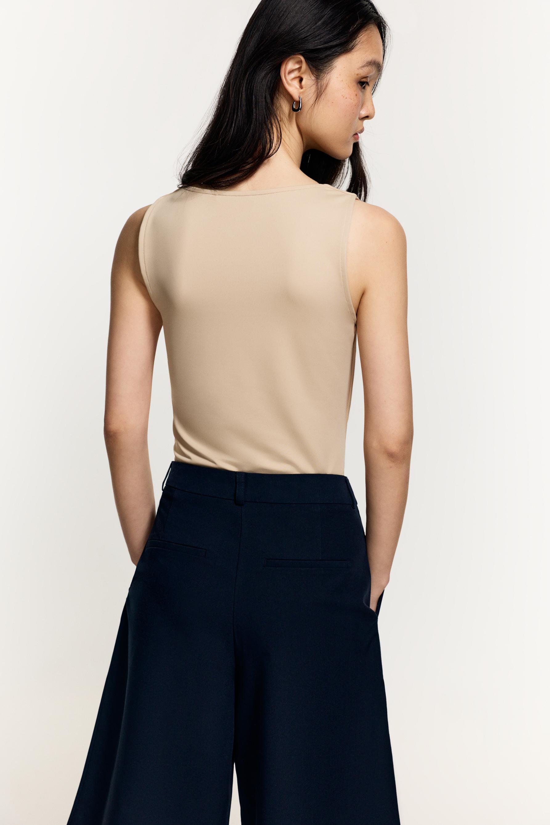 Polyamide T-shirt with wide straps — BEIGE