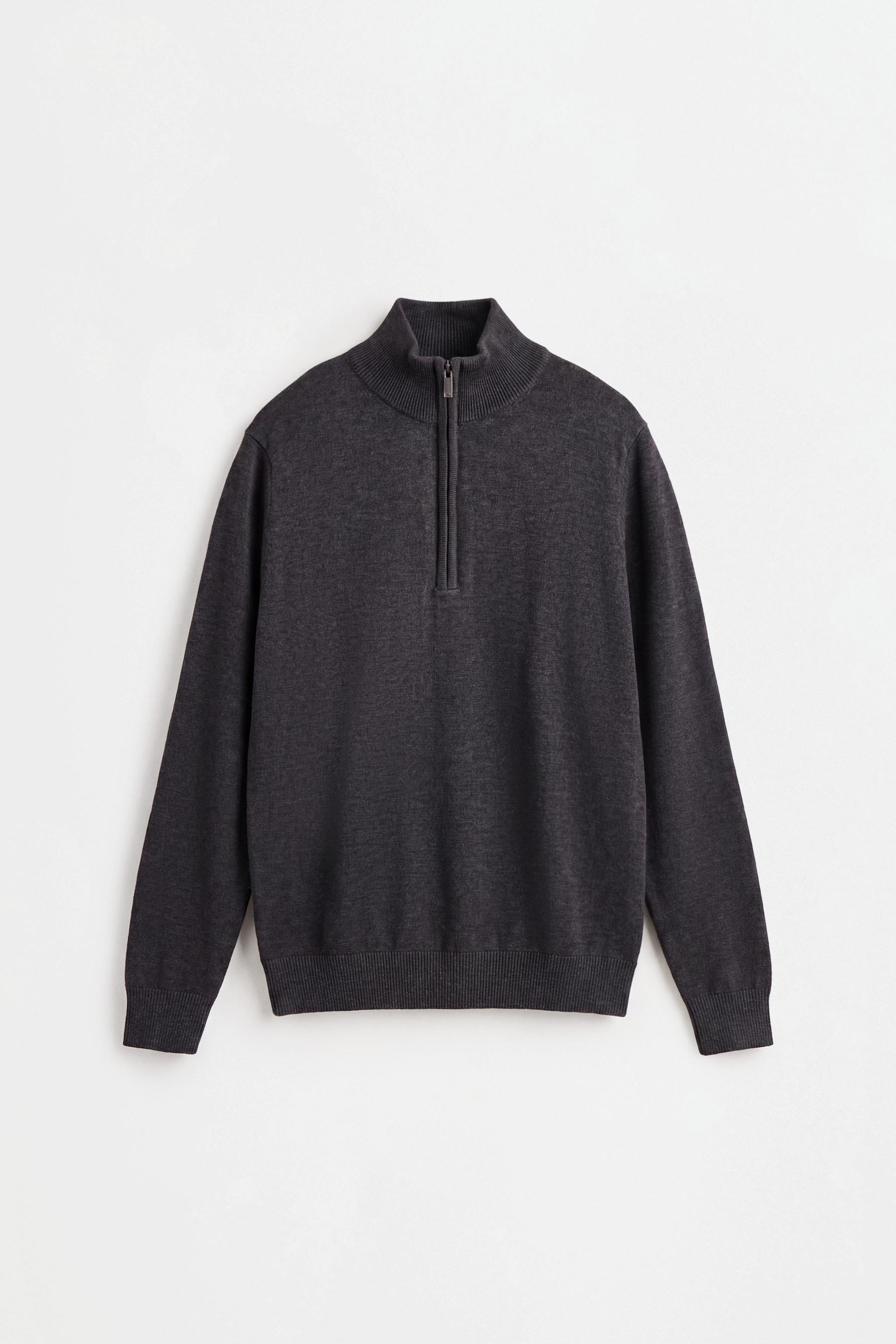 Zip-up high neck sweater — DARK GREY MARL