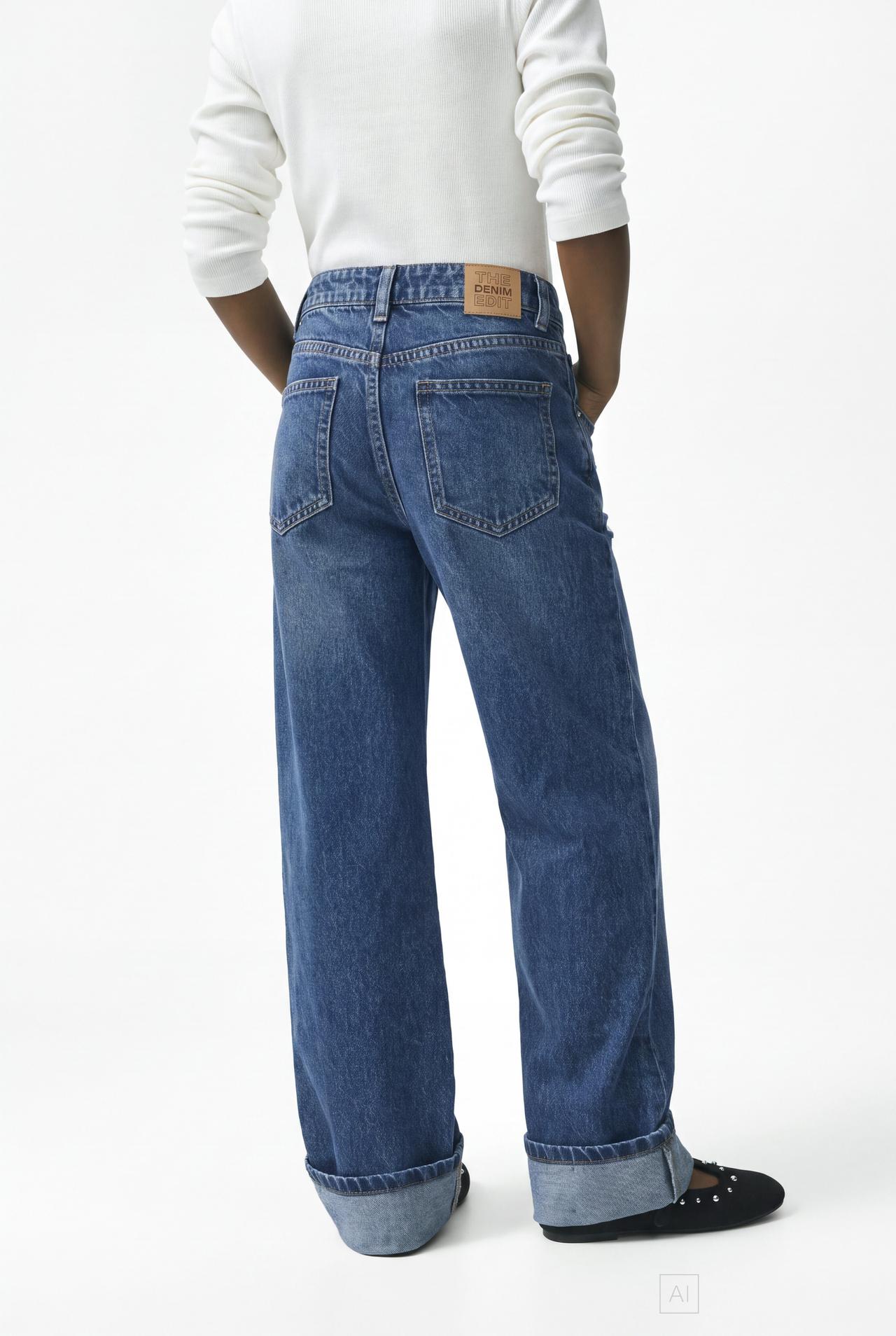 Straight-leg cuffed jeans — INDIGO