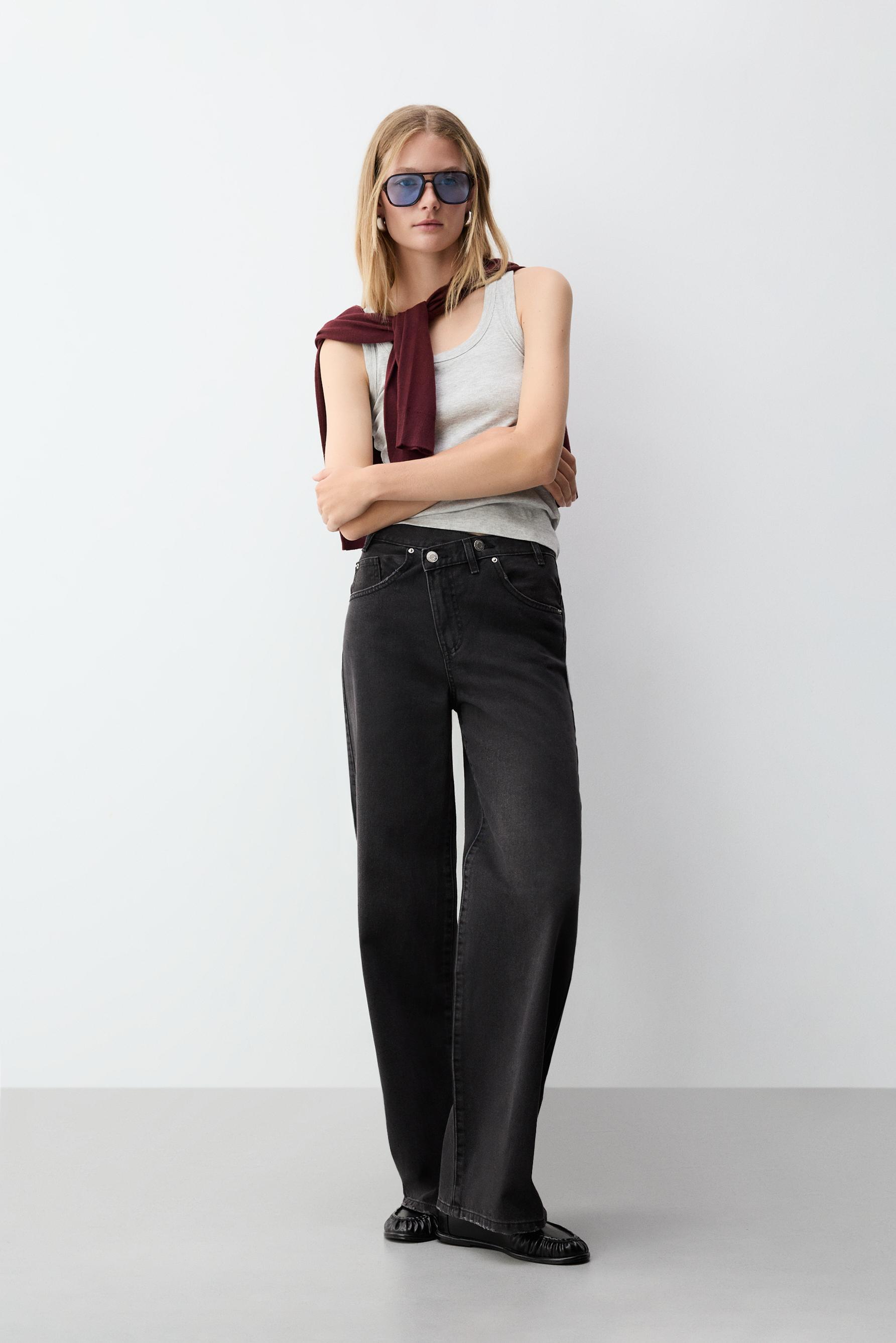 Wide leg jeans cintura cruzada