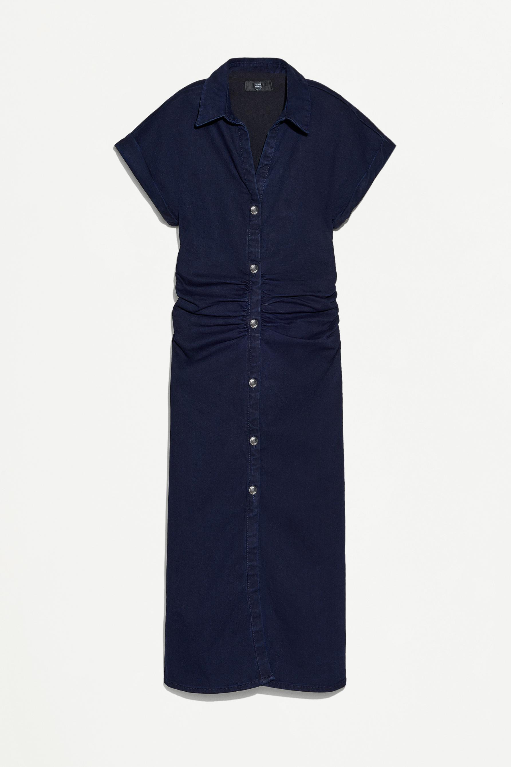 Denim midi button dress — BLUE