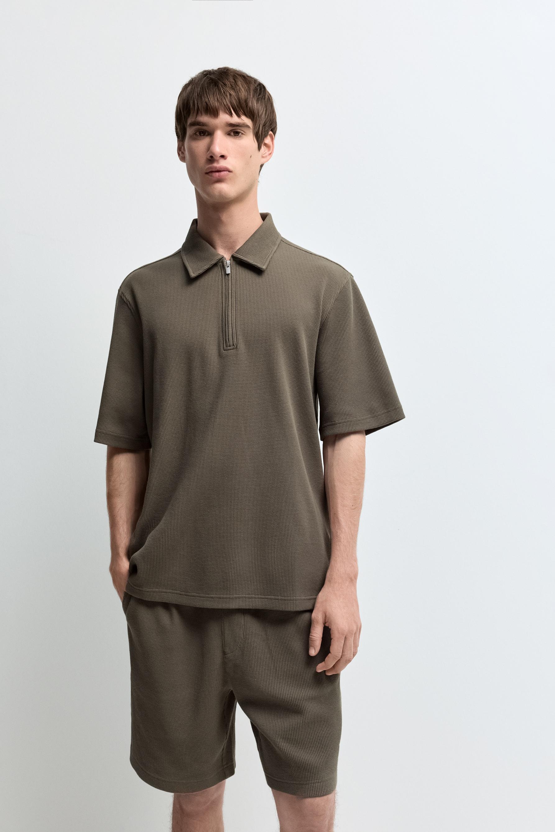 Waffle texture polo shirt — MEDIUM KHAKI