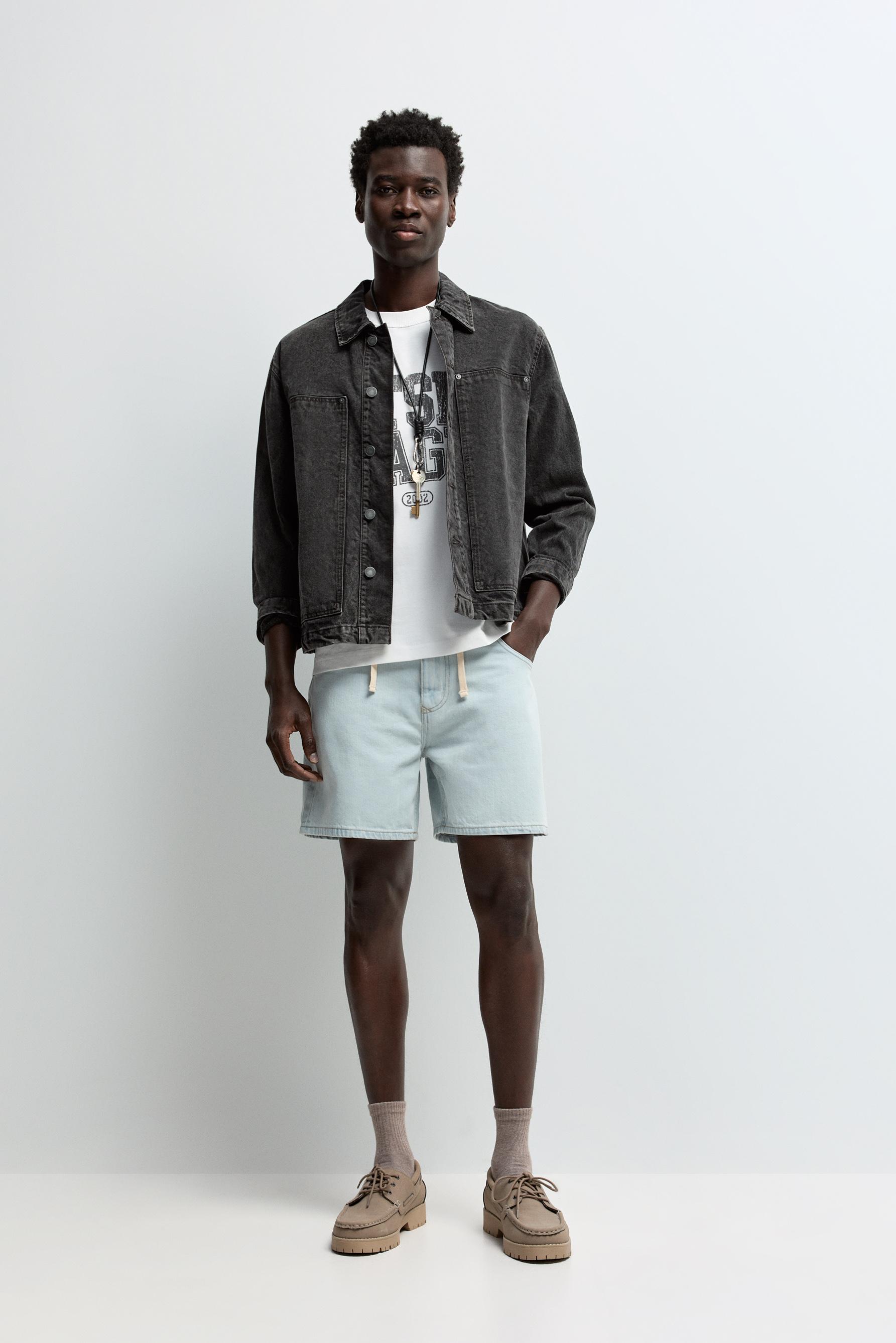 Denim Bermuda shorts with belt — SKY BLUE
