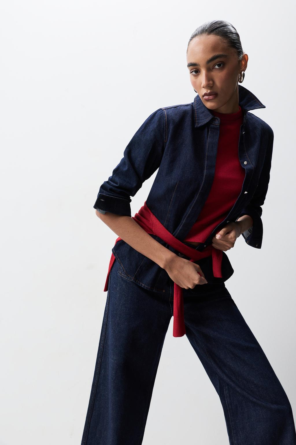 Camisa denim pinzas índigo