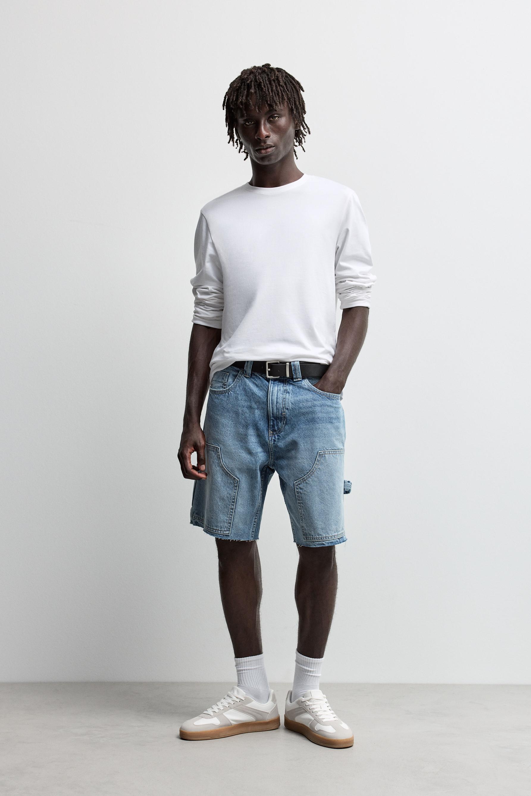 Double-knee denim Bermuda shorts — INDIGO